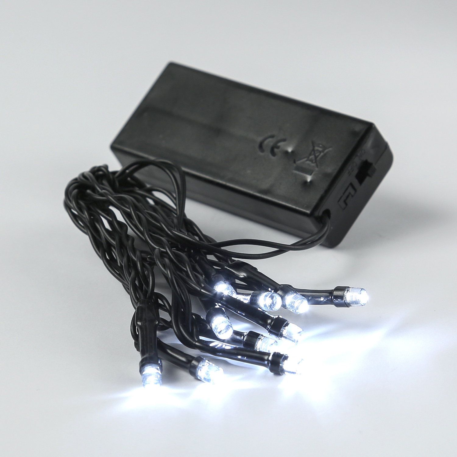 LED Lichterkette - 10 kaltweiße LED - Batteriebetrieb - L: 1,5m - für Innen - schwarzes Kabel LED Lichterkette - 10 kaltweiße LED - Batteriebetrieb - L: 1,5m - für Innen - schwarzes Kabel