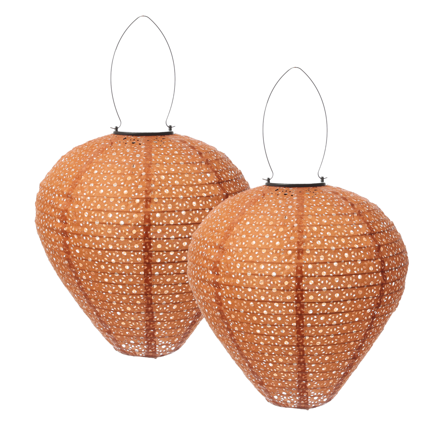 LED Solar Lampion Ballon - mit Blumenmuster - H: 30cm - D: 30cm - Lichtsensor - braun - 2er Set