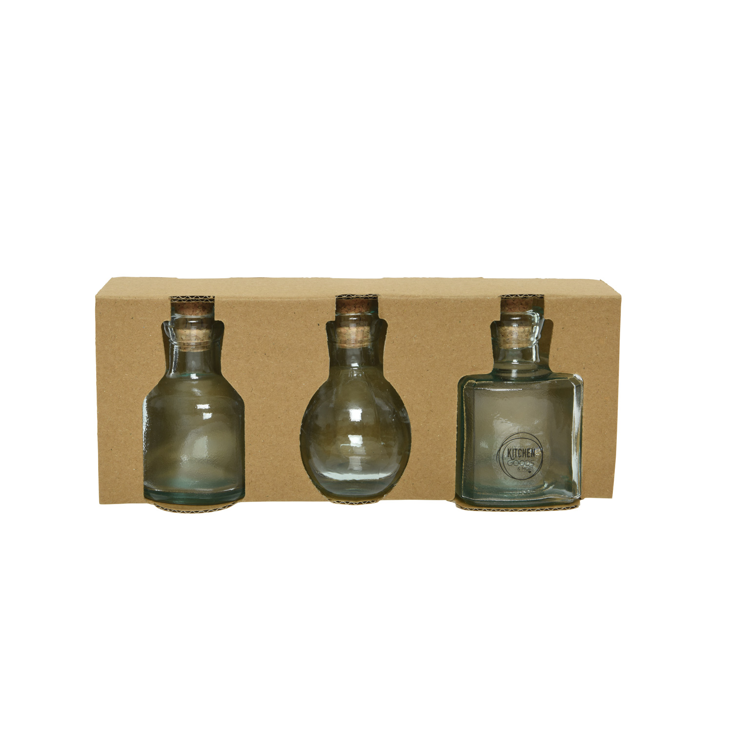 Deko Flaschen mit Korken - Recyclingglas - spülmaschinenfest - H: 10cm - transparent - 3 Stück