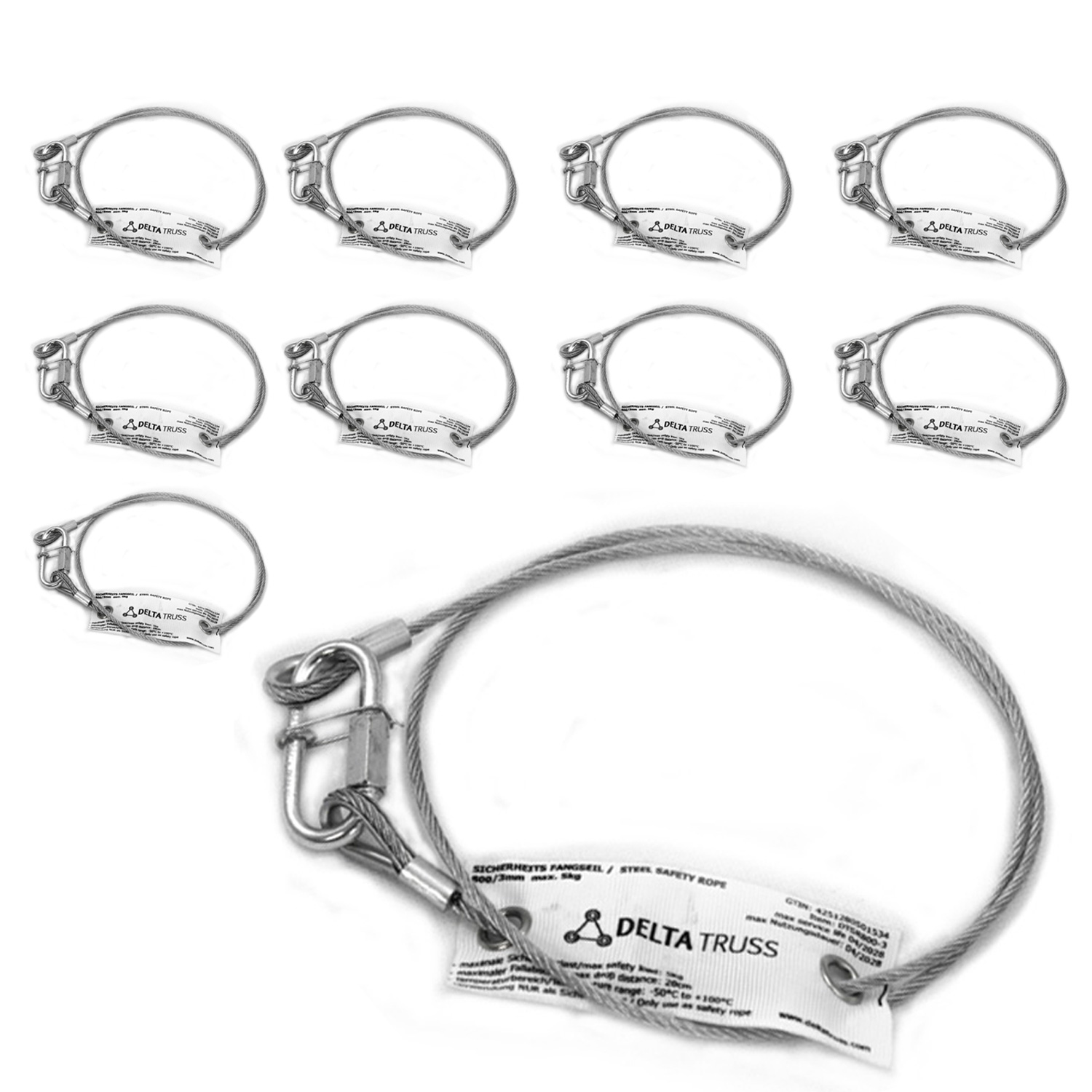 Sicherheitsfangseil 600x4mm - 10er Set - Safety nach BGV-C1 bis 10kg Sicherheitsfangseil 600x4mm - 10er Set - Safety nach BGV-C1 bis 10kg