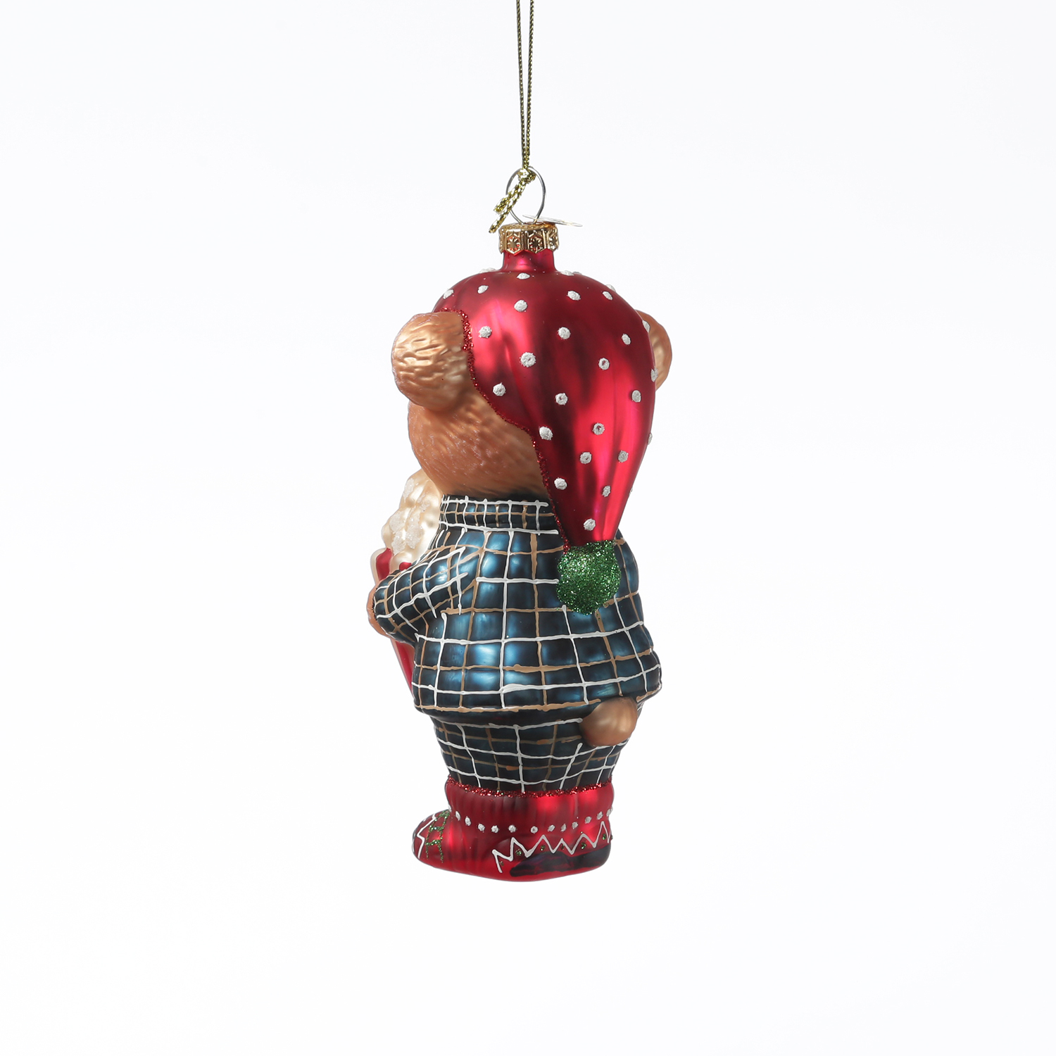 Weihnachtsbaumschmuck Bär im Schlafanzug mit Popcorn - Christbaumschmuck - Glas - H: 13cm