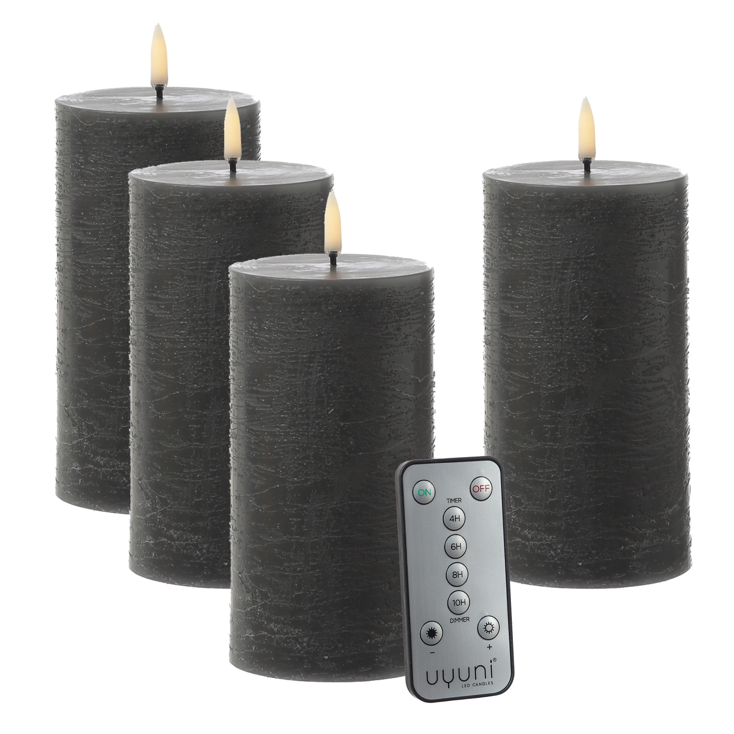 LED Kerzenset PIA - Rustik-Optik - H: 15cm - inkl. Batterien und Fernbedienung - grau - 4er Set LED Kerzenset PIA - Rustik-Optik - H: 15cm - inkl. Batterien und Fernbedienung - grau - 4er Set