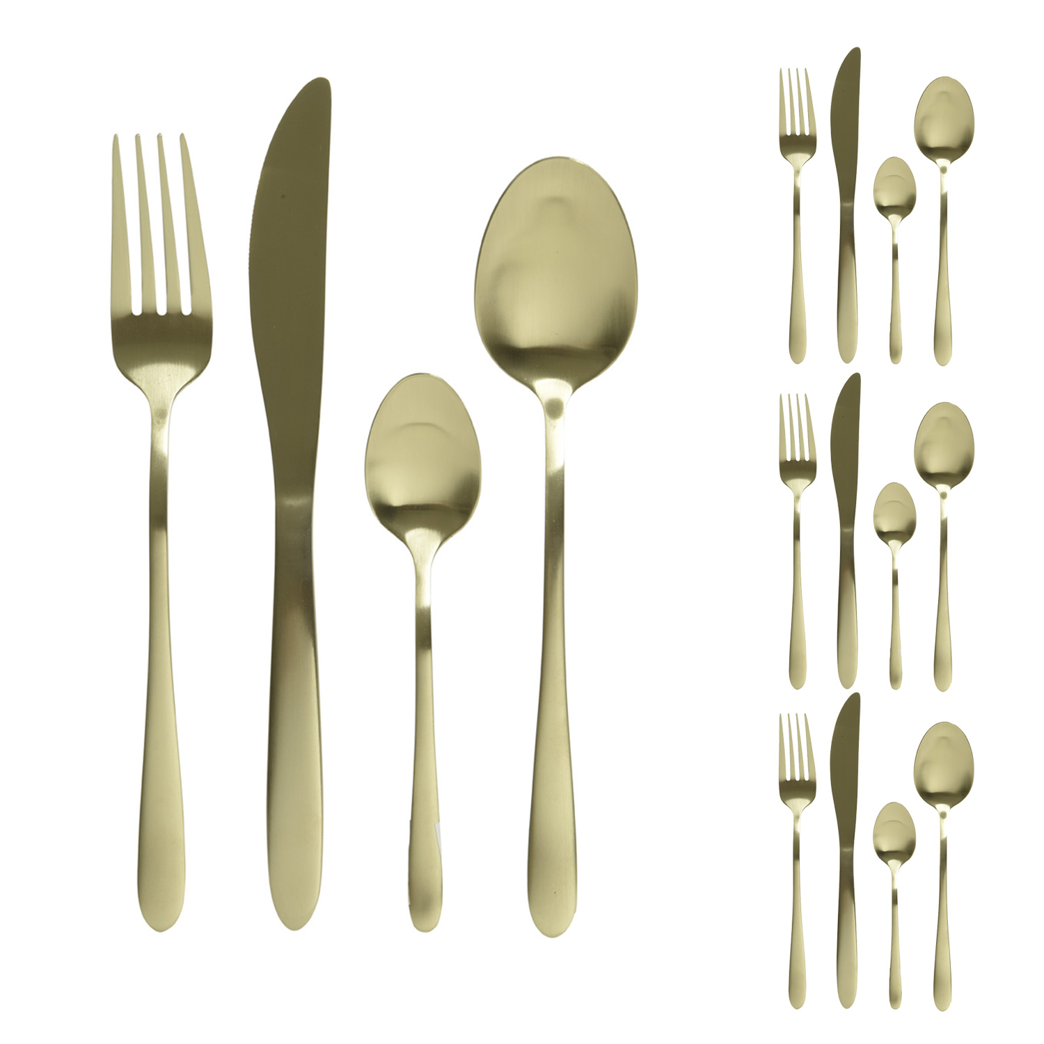 Besteck Set BRIT - Edelstahl - 16-teilig - je 4x Messer Gabel Löffel Teelöffel - gold