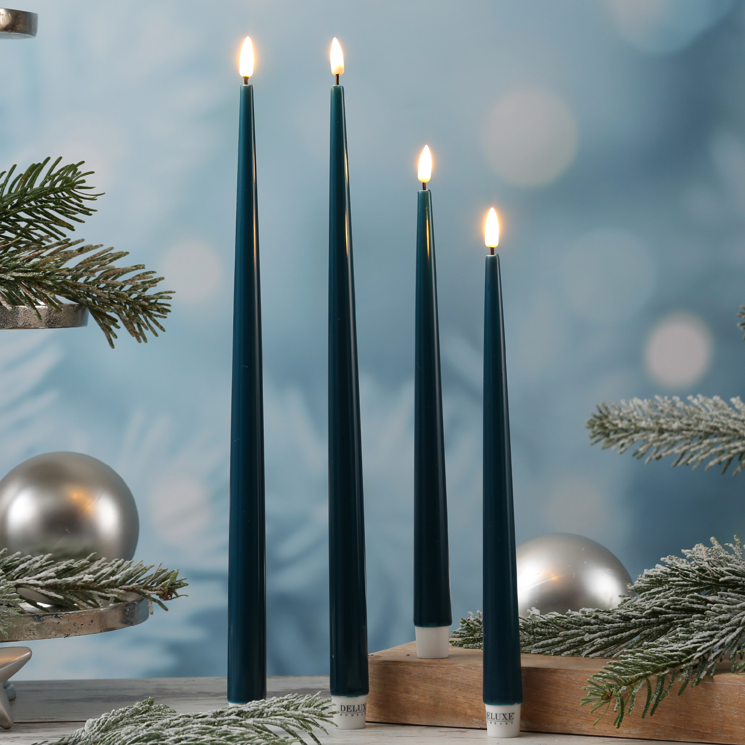 LED Stabkerzen ELLA - Echtwachs - realistische 3D Flamme - H: 38cm - petrol - 2 Stück LED Stabkerzen ELLA - Echtwachs - realistische 3D Flamme - H: 38cm - petrol - 2 Stück