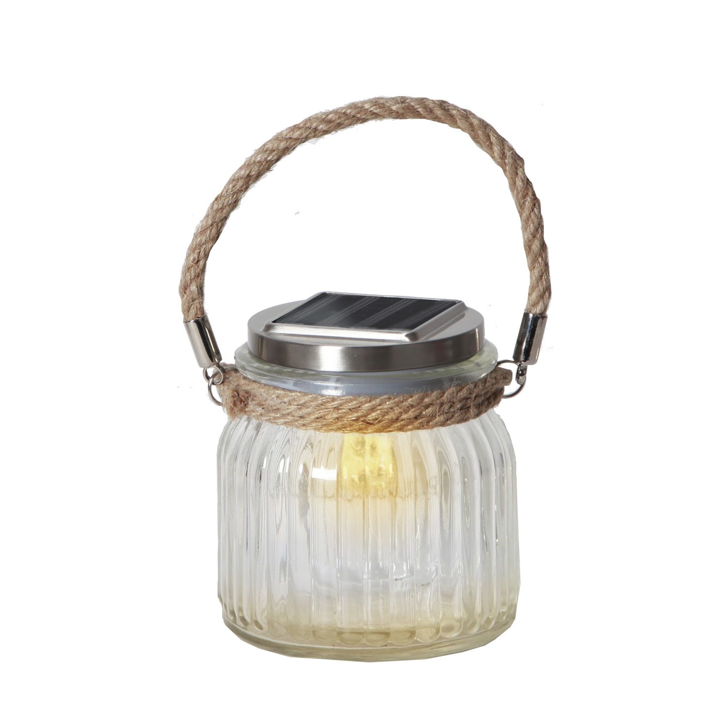 LED Solarglas JAMJAR - Geriffeltes Glas - warmweiße LED - Lichtsensor - H:11,5cm, D: 11cm