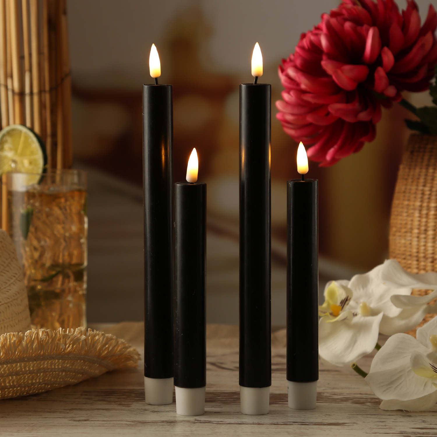 LED Stabkerzen MIA - Echtwachs - realistische 3D Flamme - H: 15cm - Batteriebetrieb - schwarz - 2 St LED Stabkerzen MIA - Echtwachs - realistische 3D Flamme - H: 15cm - Batteriebetrieb - schwarz - 2 St