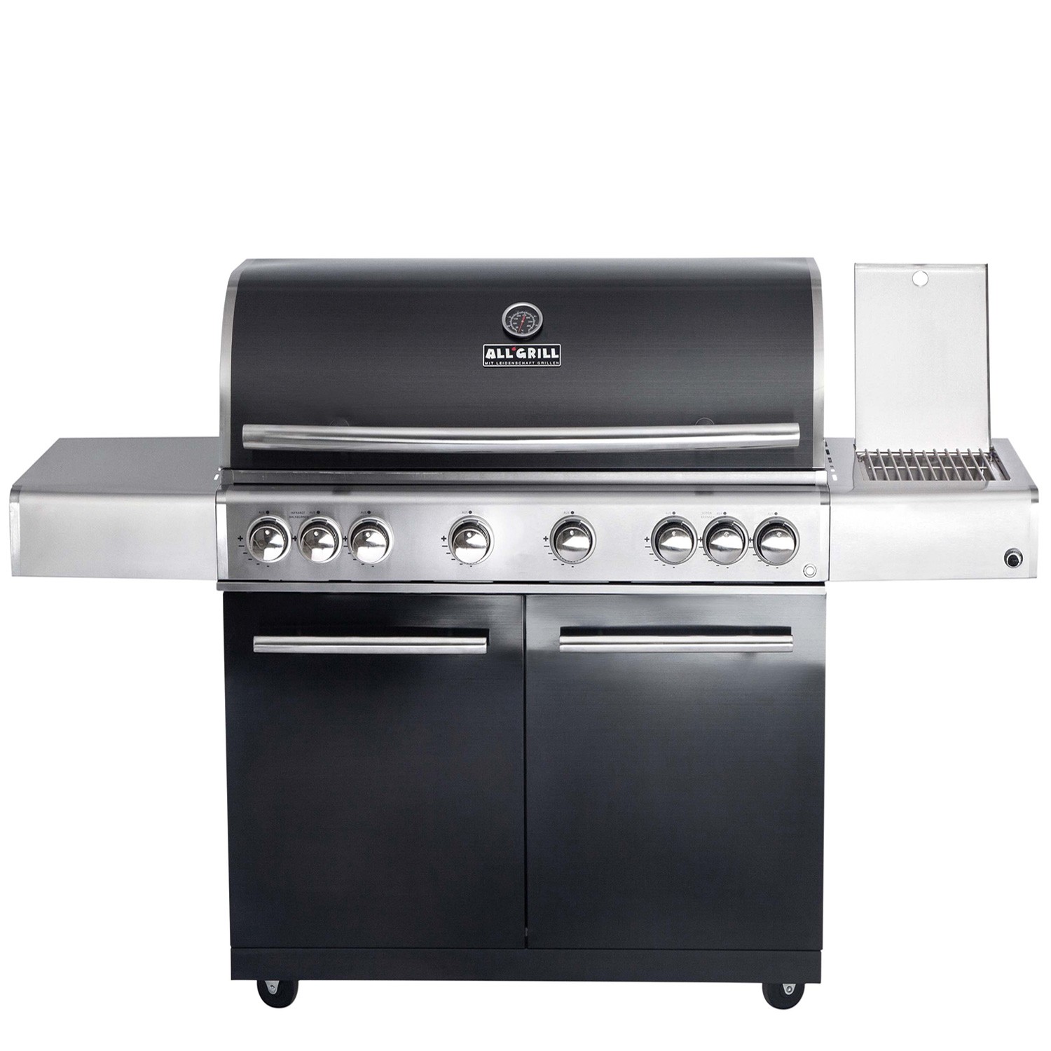 CHEF XL Paket B - Basis black, 6 Brenner, Backburner, Seitenkocher, Seitenablage links, BBQ-Paket