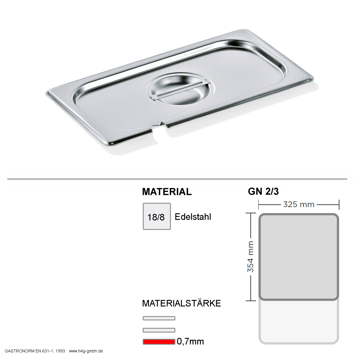 Gastronorm Deckel GN 2/3 - mit Löffelaussparung -  GN90 - 18/8 Edelstahl - 0,7mm