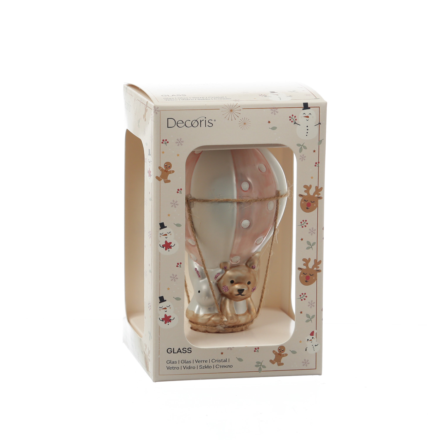 Weihnachtsbaumschmuck BALLON mit Bärchen und Hase - Glas - H: 13cm - rosa Weihnachtsbaumschmuck BALLON mit Bärchen und Hase - Glas - H: 13cm - rosa
