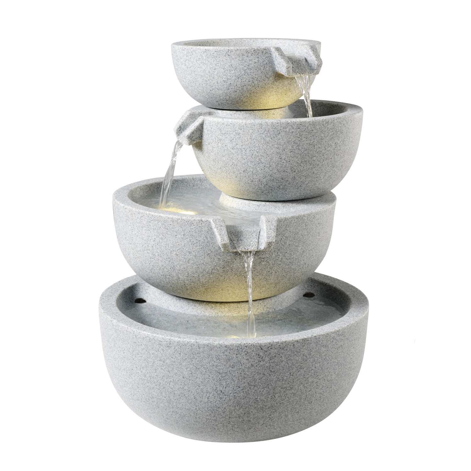 Outdoor Schalenbrunnen - 3 Kaskaden Solar LED Beleuchtung