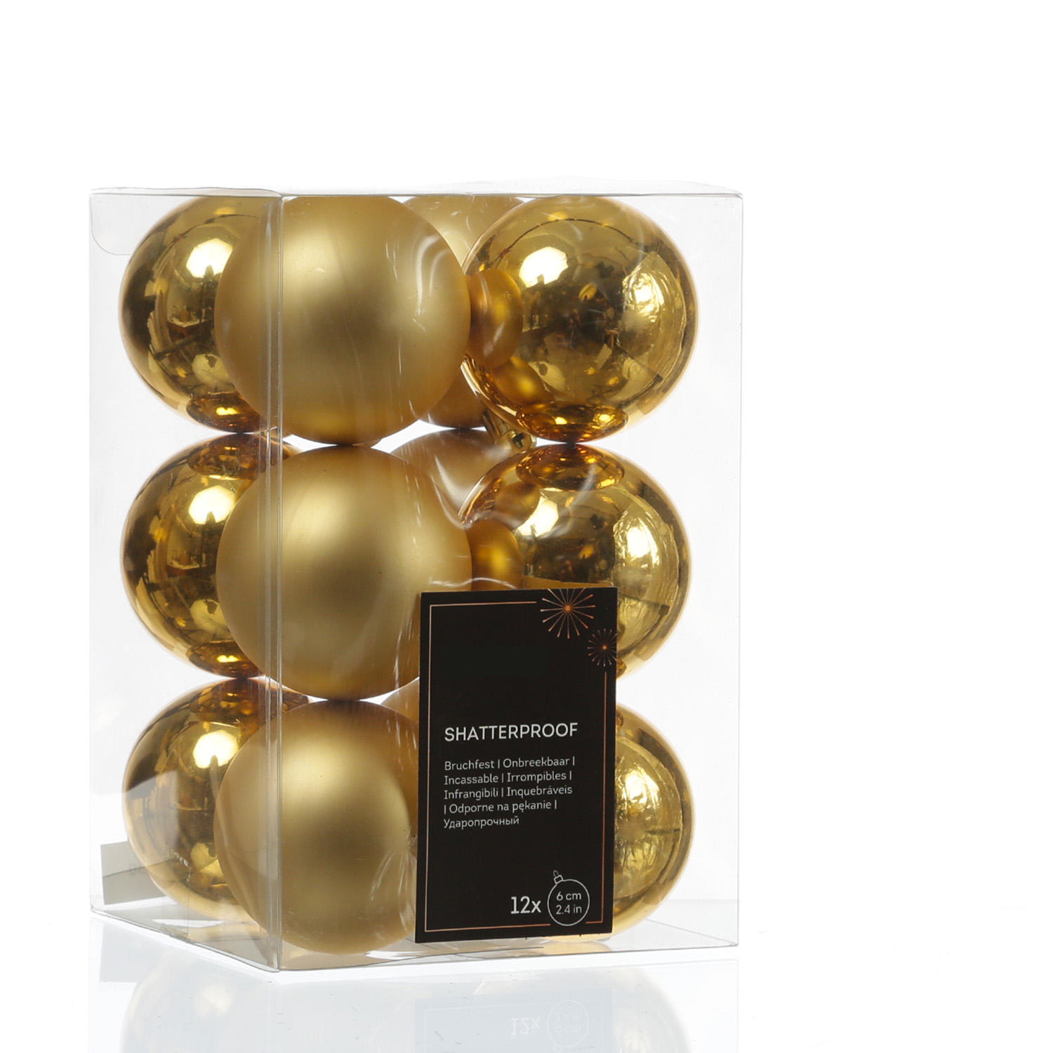 Christbaumkugeln - Weihnachtbaumskugeln - bruchfest - D: 6cm - glänzend/matt  - gold - 12er Set Christbaumkugeln - Weihnachtbaumskugeln - bruchfest - D: 6cm - glänzend/matt  - gold - 12er Set