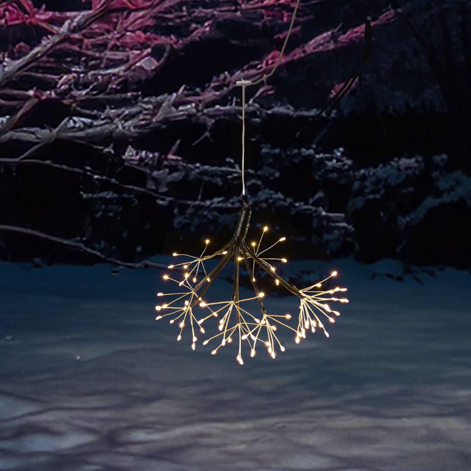 LED Feuewerk Leuchte - schwarzer Polarstern - Pusteblume - hängend - 80LED - 8 Funkt. - Batterie