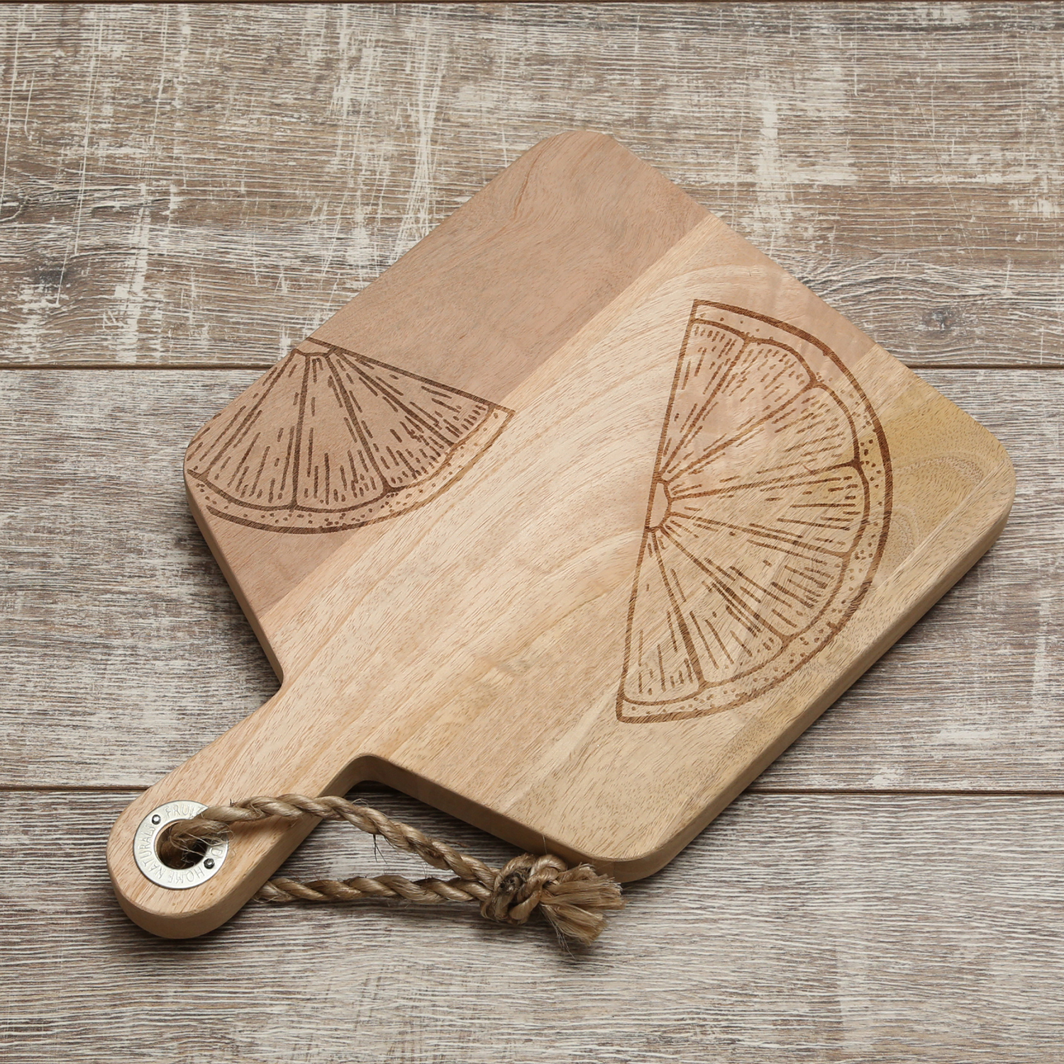 Schneidebrett - Vesperbrett - Mangoholz - Kordel - L: 38cm - Zitronenmotiv Scheibe - natur Schneidebrett - Vesperbrett - Mangoholz - Kordel - L: 38cm - Zitronenmotiv Scheibe - natur