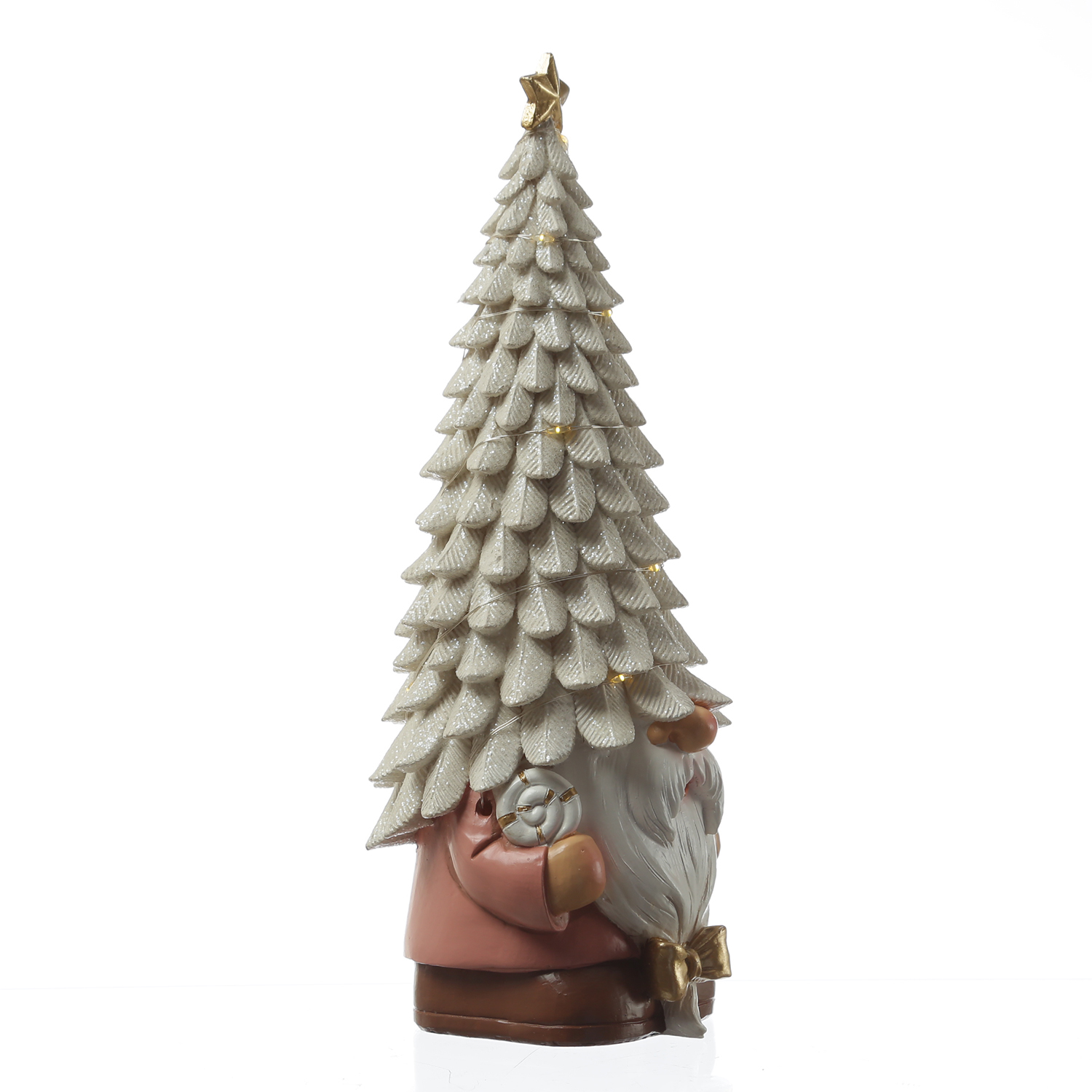 LED Weihnachtswichtel mit beleuchteter Mütze - Dekofigur aus Polyresin - H: 29cm - Timer
