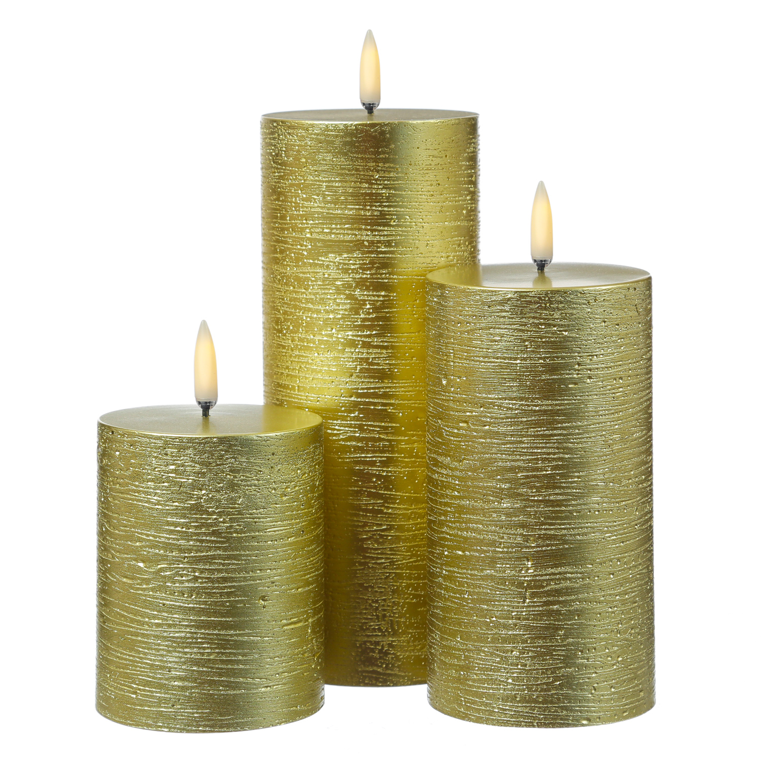 LED Kerze PIA - Rustik-Optik - Echtwachs - H: 15cm - D: 7,8cm - Timer - bis zu 1000 Std. - gold LED Kerze PIA - Rustik-Optik - Echtwachs - H: 15cm - D: 7,8cm - Timer - bis zu 1000 Std. - gold