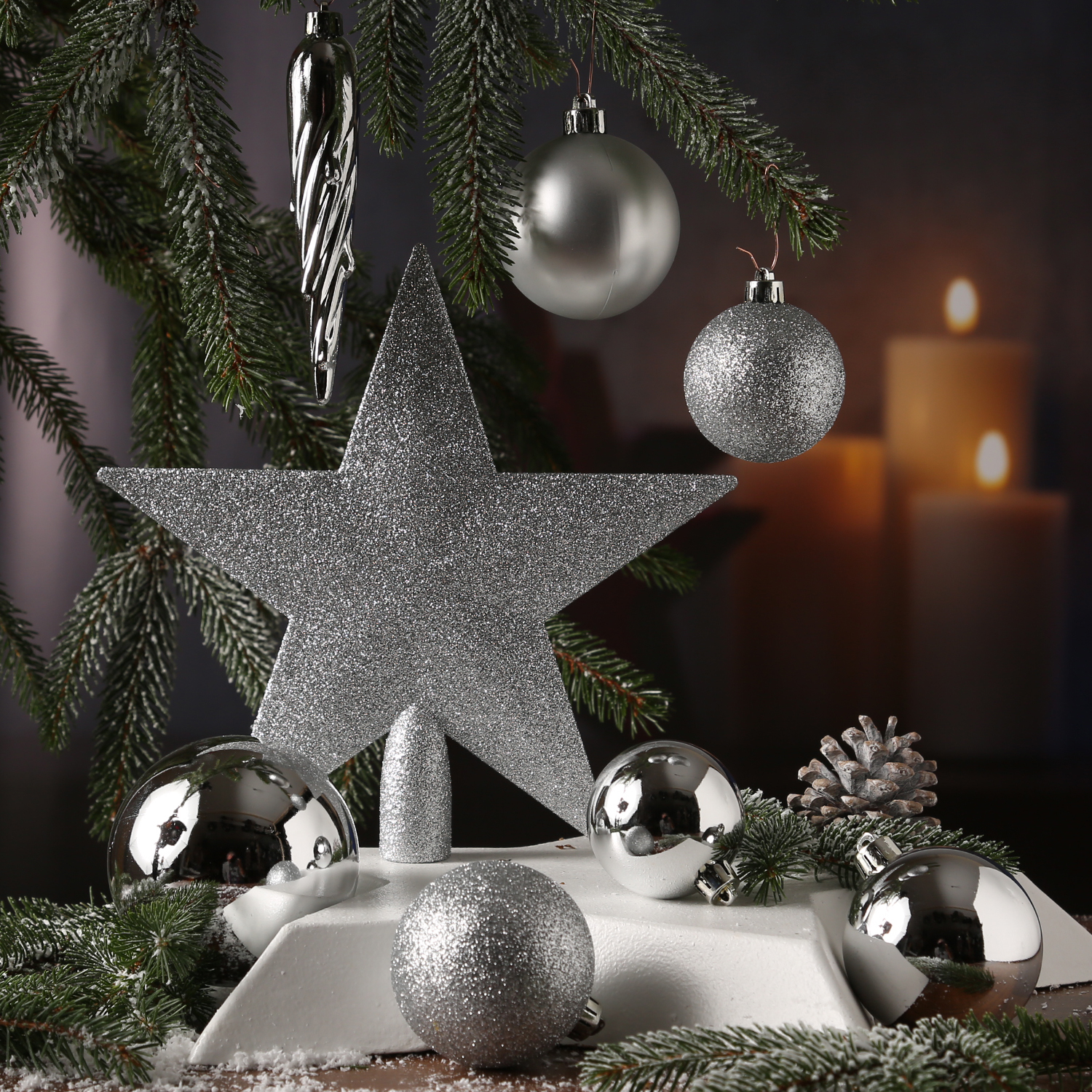 Christbaumkugel - Weihnachtsbaumkugel - bruchfest - glänzend, matt und glitzernd - silber - 33er Set