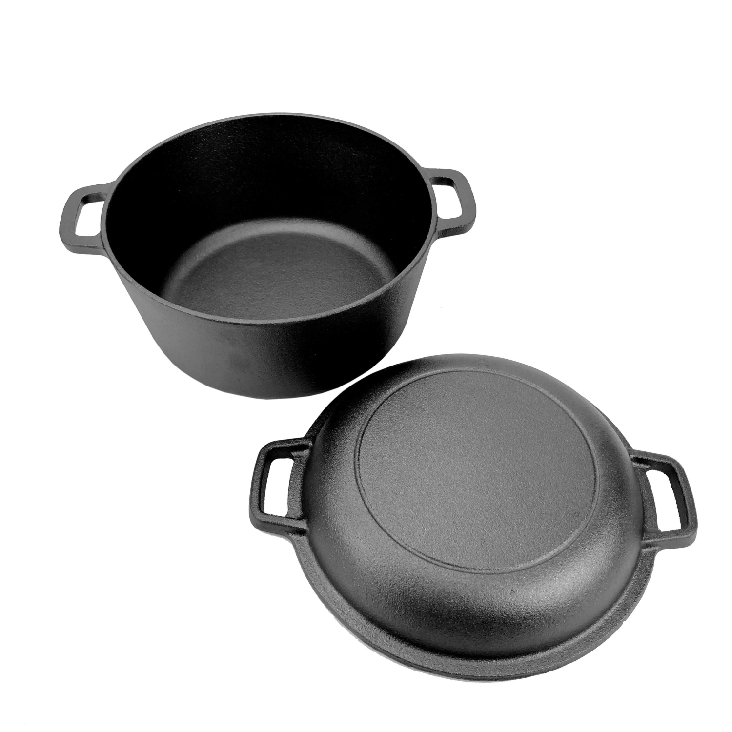 Feuertopf 2in1 - D: 23cm - mit je 2 Henkeln - Gusstopf und Gusspfanne aus hochwertigem Gusseisen Feuertopf 2in1 - D: 23cm - mit je 2 Henkeln - Gusstopf und Gusspfanne aus hochwertigem Gusseisen