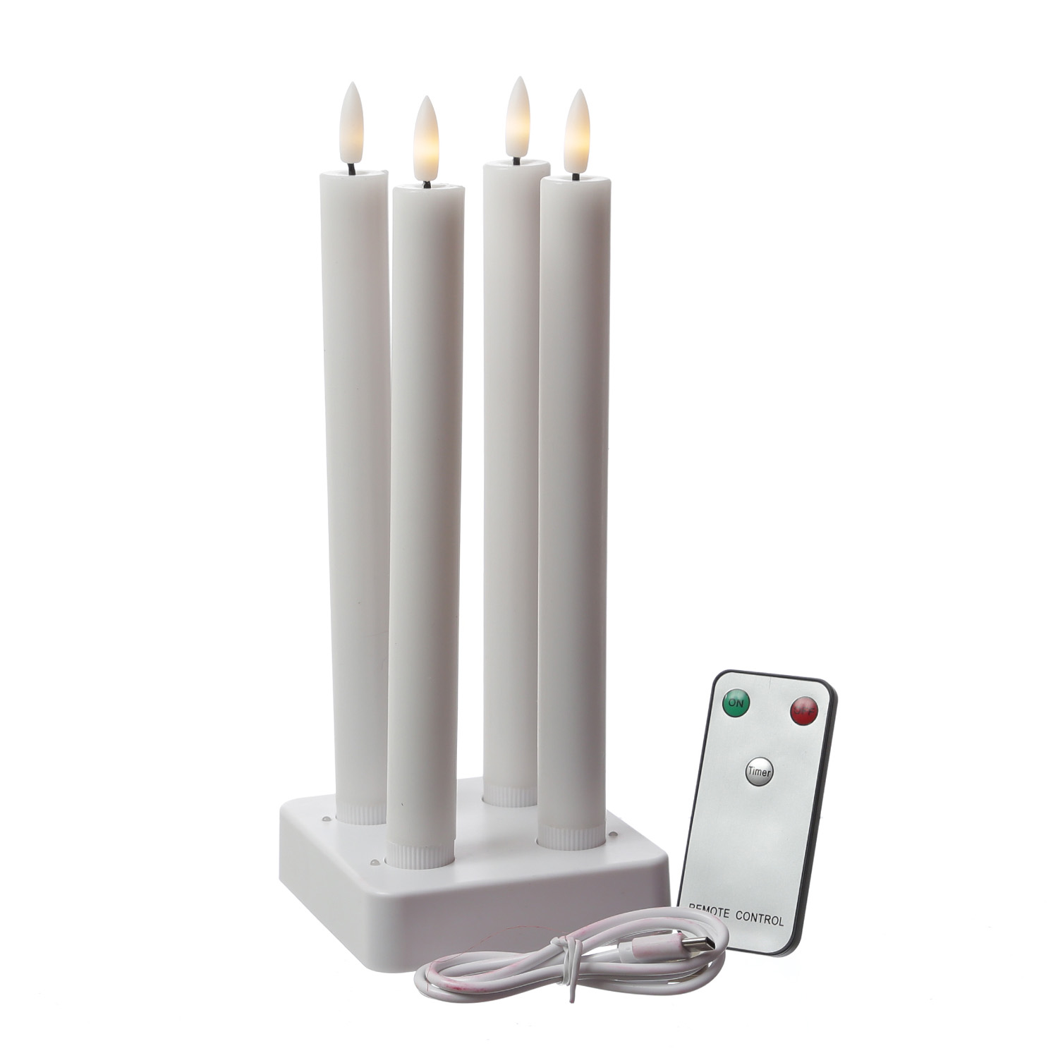 LED Stabkerzen LISA - Echtwachs - mit Ladestation - inkl. Fernbedienung - H: 25cm - weiß - 4er Set LED Stabkerzen LISA - Echtwachs - mit Ladestation - inkl. Fernbedienung - H: 25cm - weiß - 4er Set