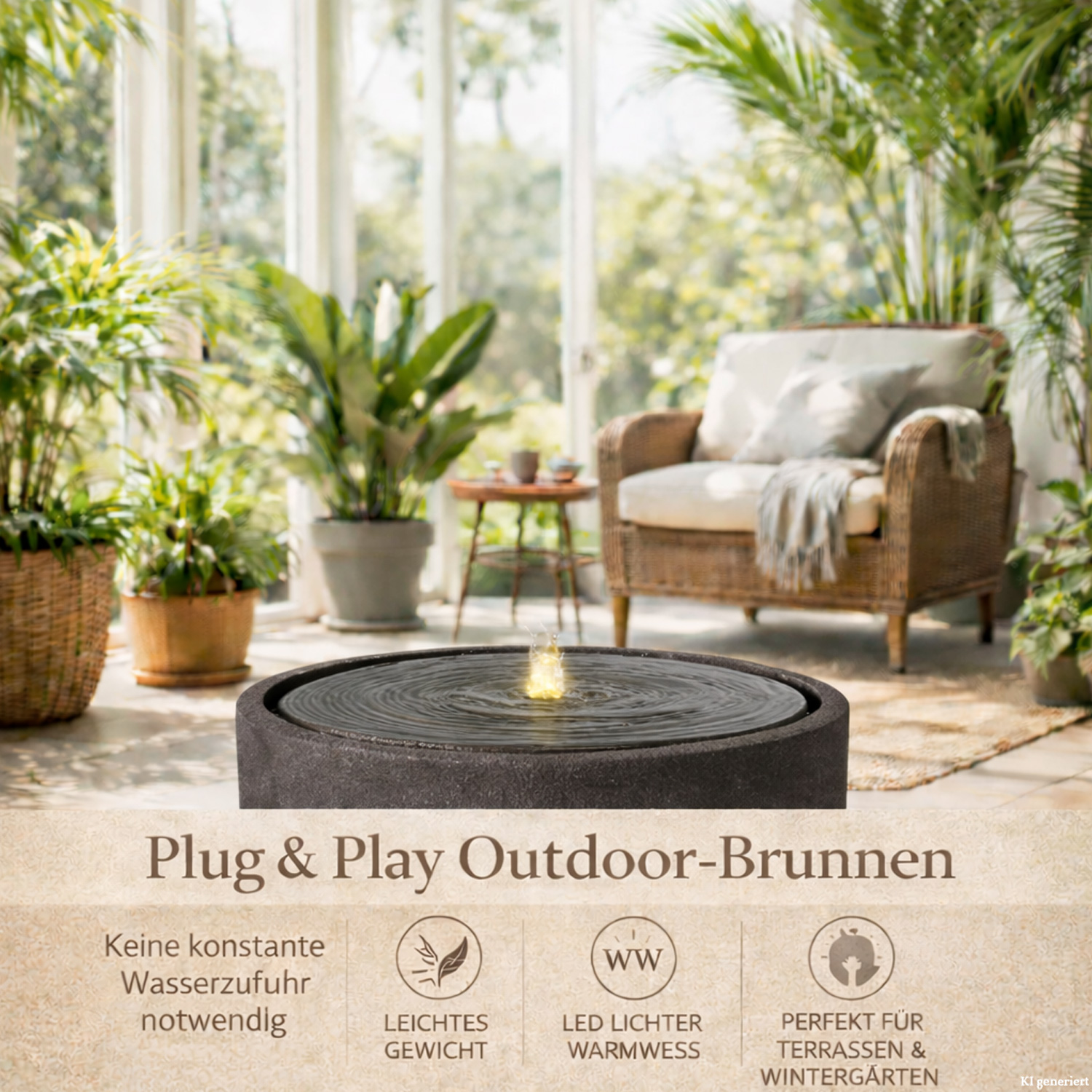 Gartenbrunnen NAPOLI Steinoptik LED Beleuchtung Kreislaufpumpe