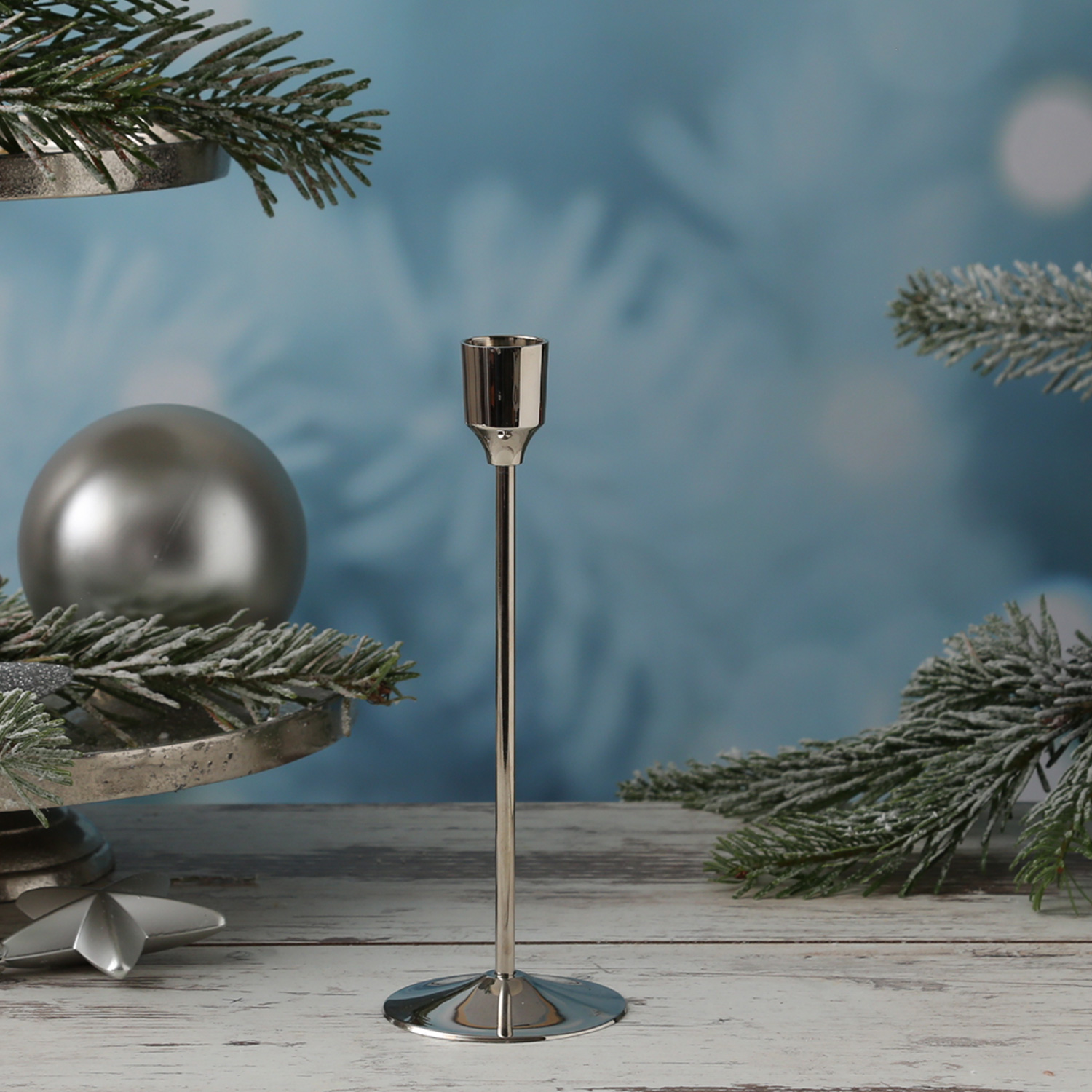 Stabkerzenhalter - Kerzenständer - Metall - H: 20,5cm - D: 7cm - silber Stabkerzenhalter - Kerzenständer - Metall - H: 20,5cm - D: 7cm - silber