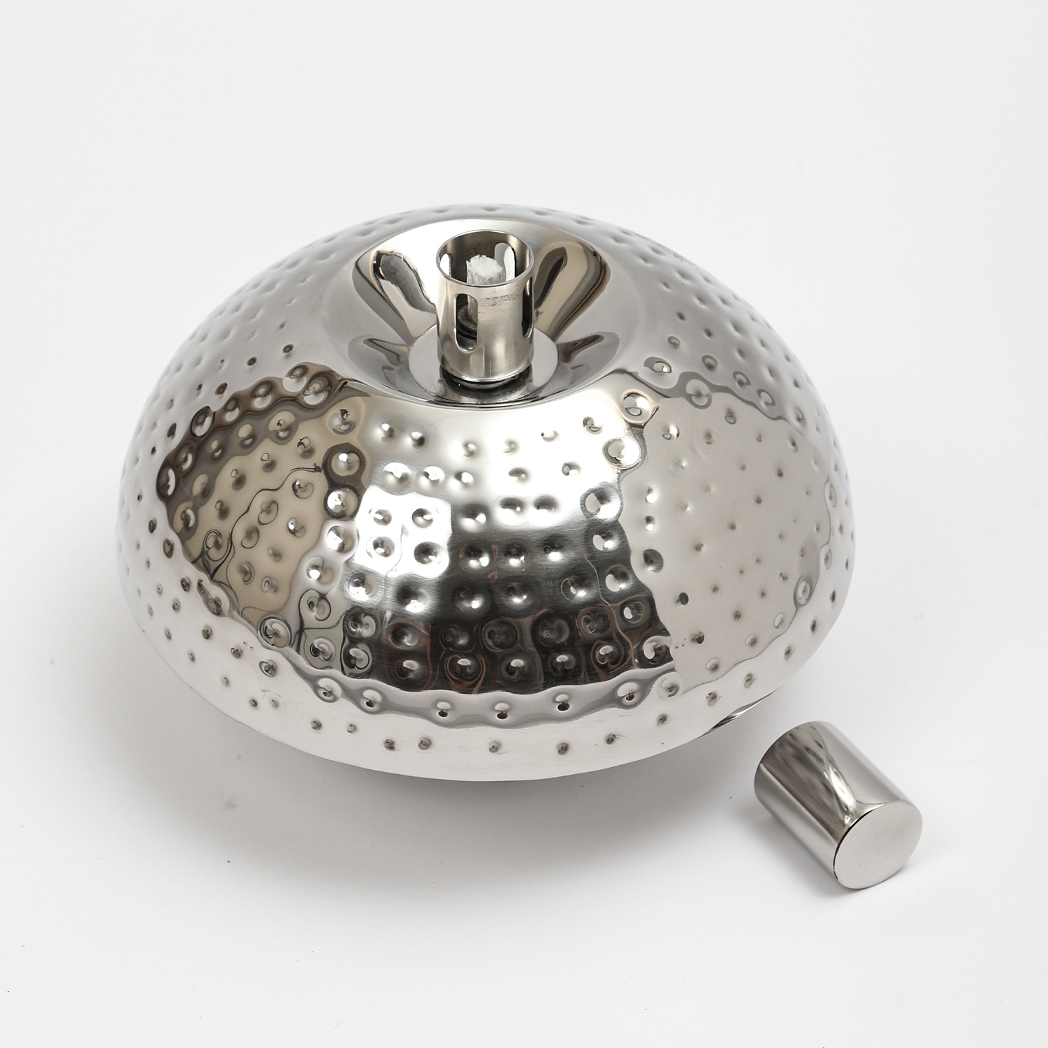 Tischfackel - Ölllampe / Ölbrenner - D: 23cm - für Lampenöl - Edelstahl - von Hand gehämmert - grob