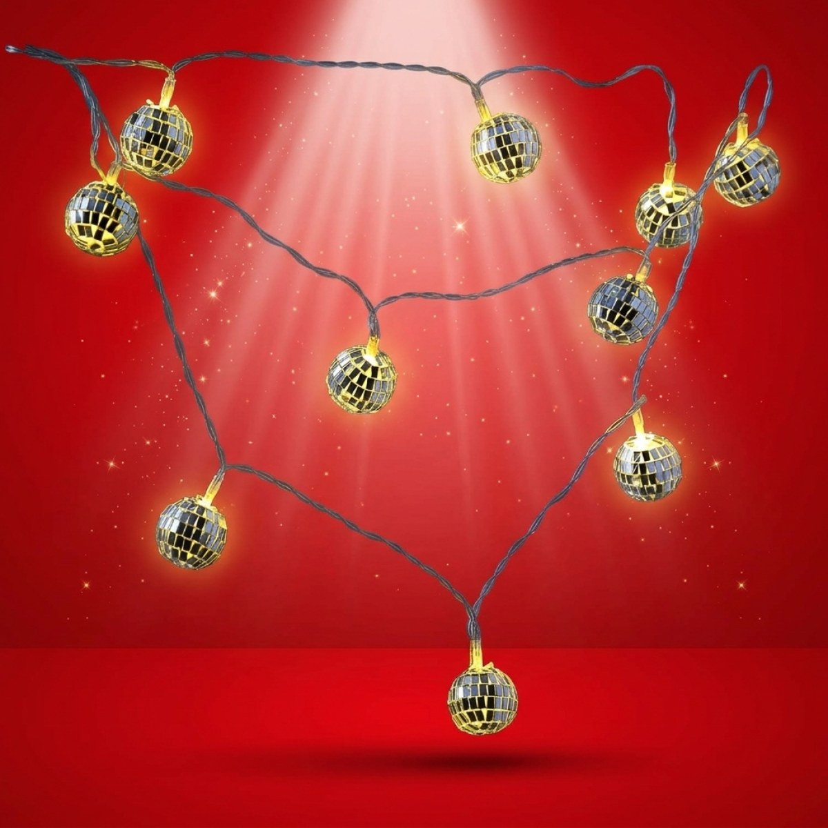 LED Discokugel Lichterkette - 10 kleine Spiegelkugel für Deine Party - L: 1,35m - Batteriebetrieb