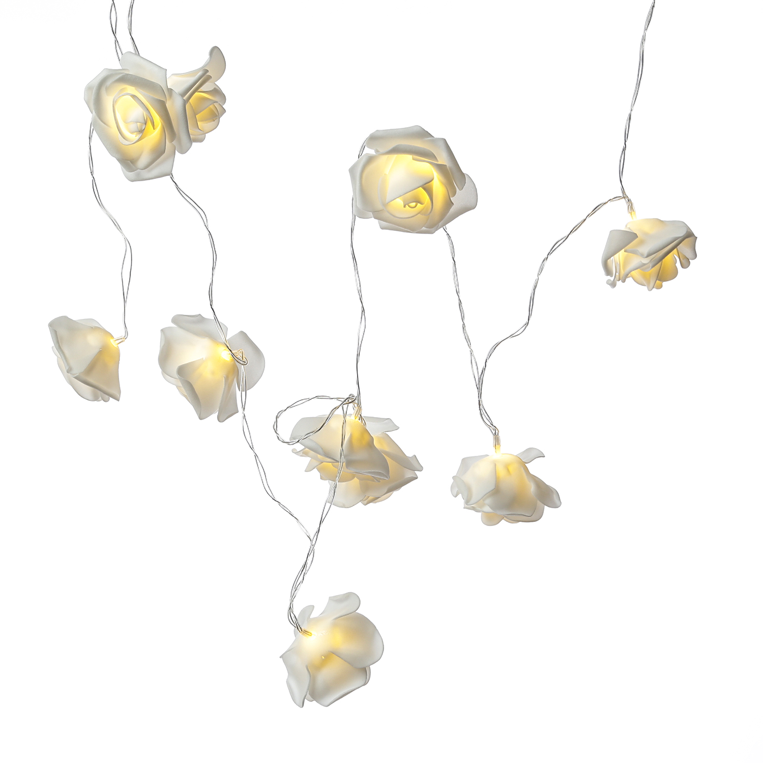 LED Lichterkette Rosen - 10 leuchtende Rosen - Timer - Batteriebetrieb - L: 1,8m - für Innen - weiß