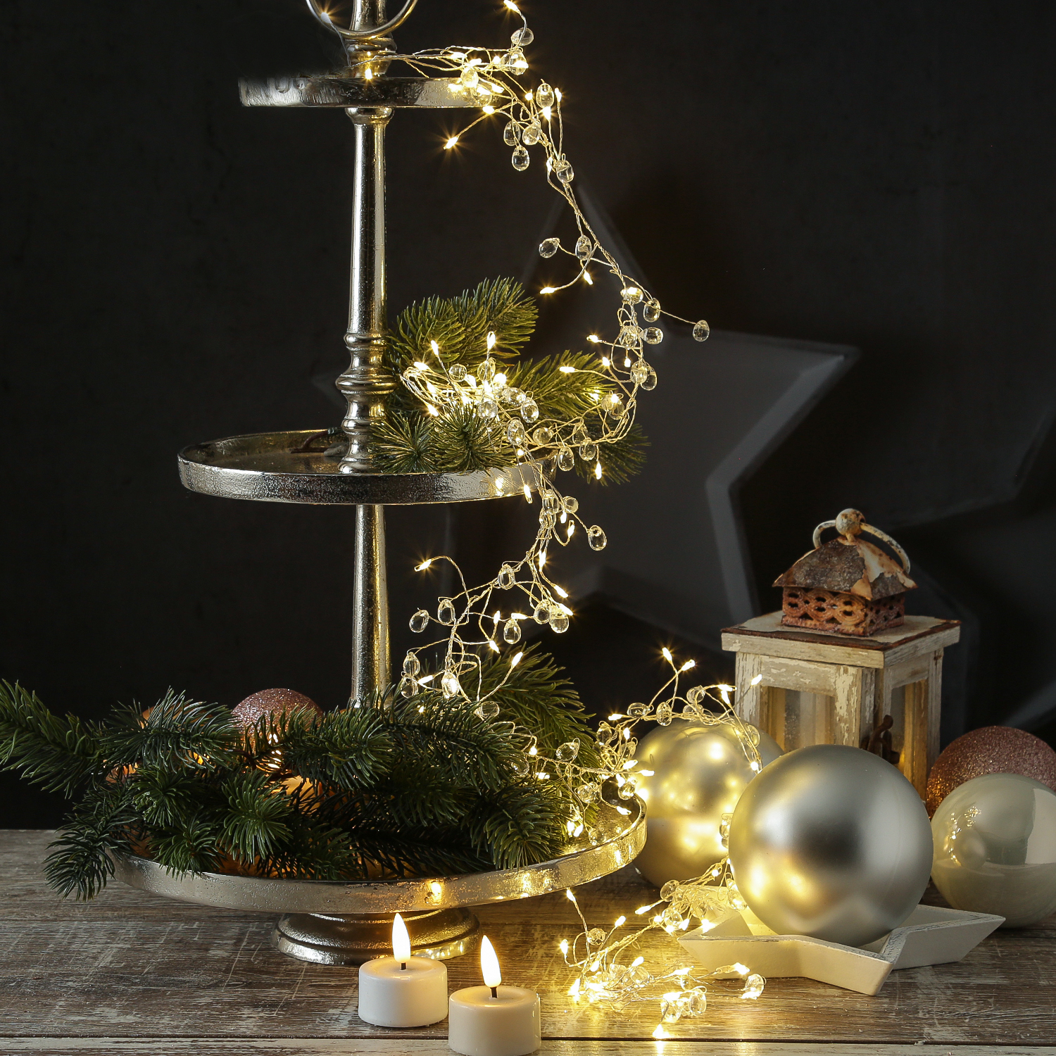 LED Lichterkette Diamant - Cluster Dekolichterkette - 100 warmweiße LED - L: 1,2m - Timer - Batterie LED Lichterkette Diamant - Cluster Dekolichterkette - 100 warmweiße LED - L: 1,2m - Timer - Batterie