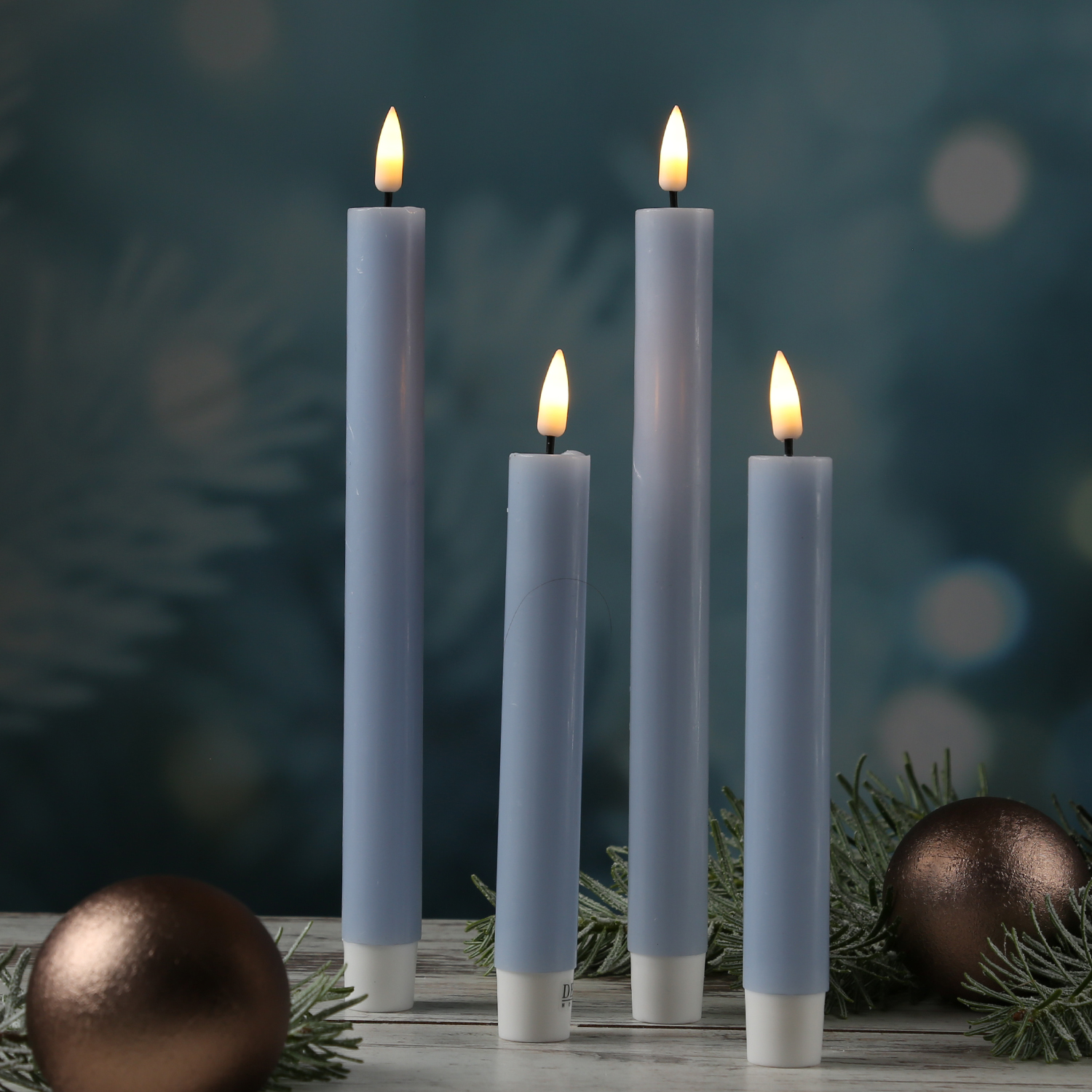 LED Stabkerzen MIA - Echtwachs - realistische 3D Flamme - H: 15cm - hellblau - 2 Stk