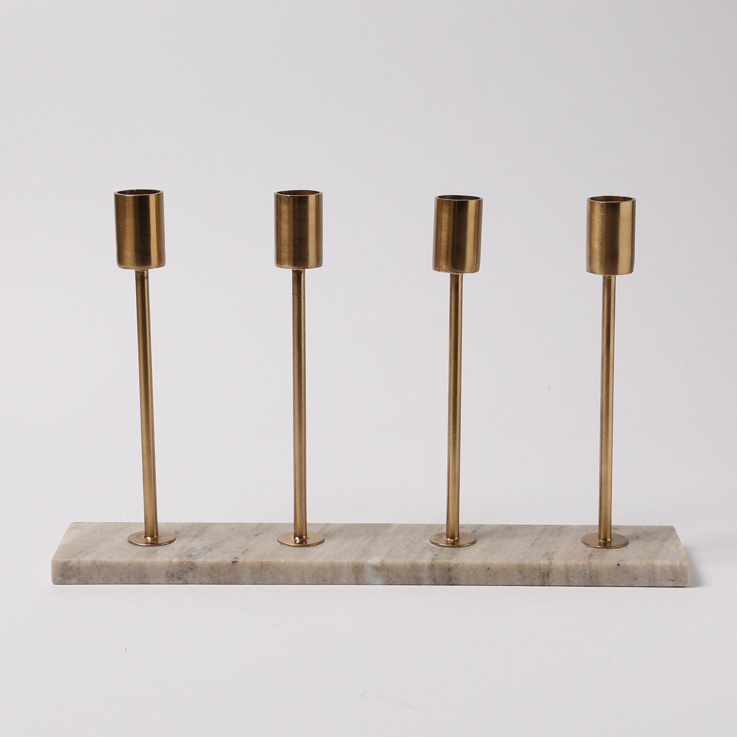 Stabkerzenhalter - Mamoroptik - Metall - 4 goldfarbene Kerzenhalterungen - H: 20cm - beige Stabkerzenhalter - Mamoroptik - Metall - 4 goldfarbene Kerzenhalterungen - H: 20cm - beige