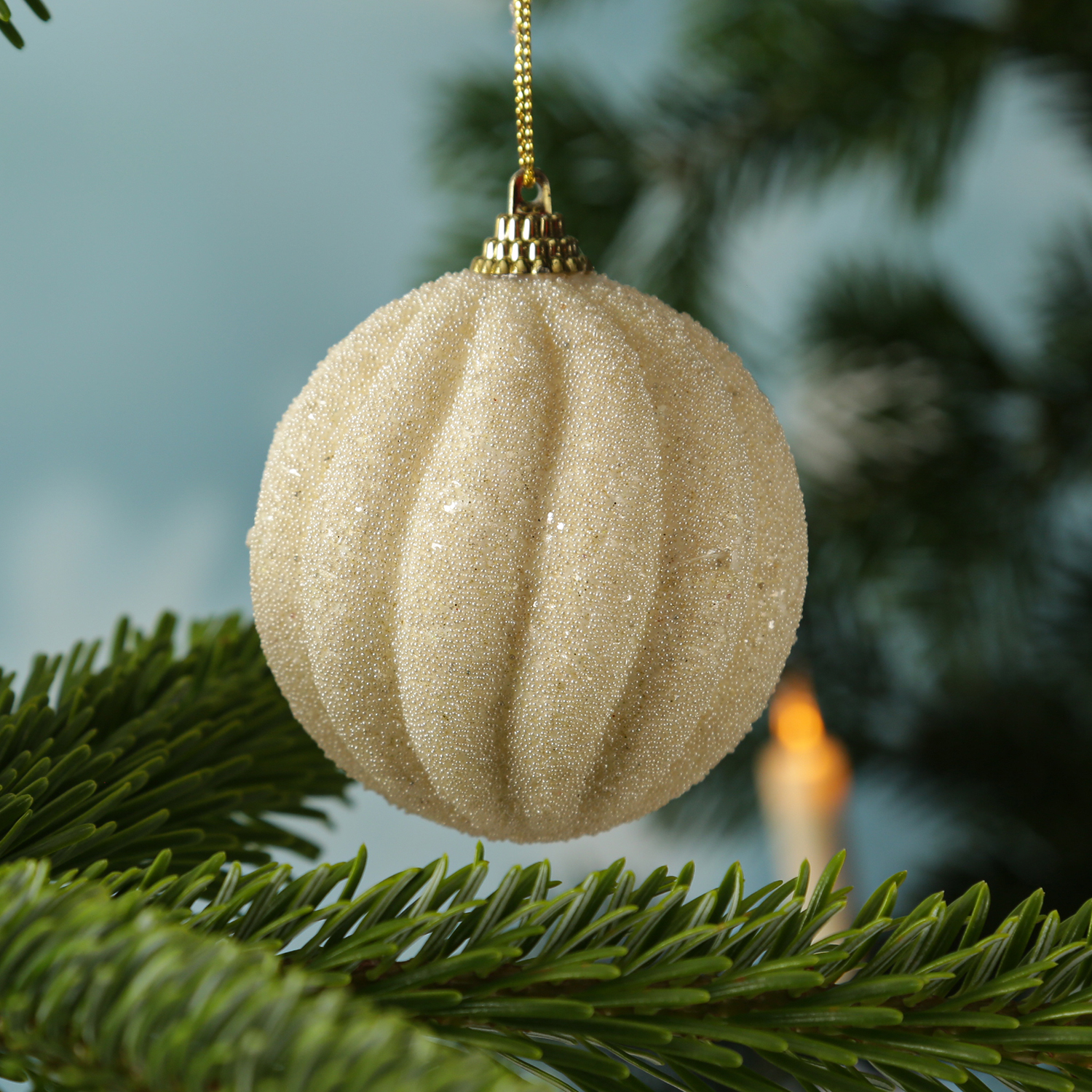 Christbaumkugeln - Weihnachtsbaumkugeln - bruchfest - D: 8cm - 2 Designs - creme - 12er Set