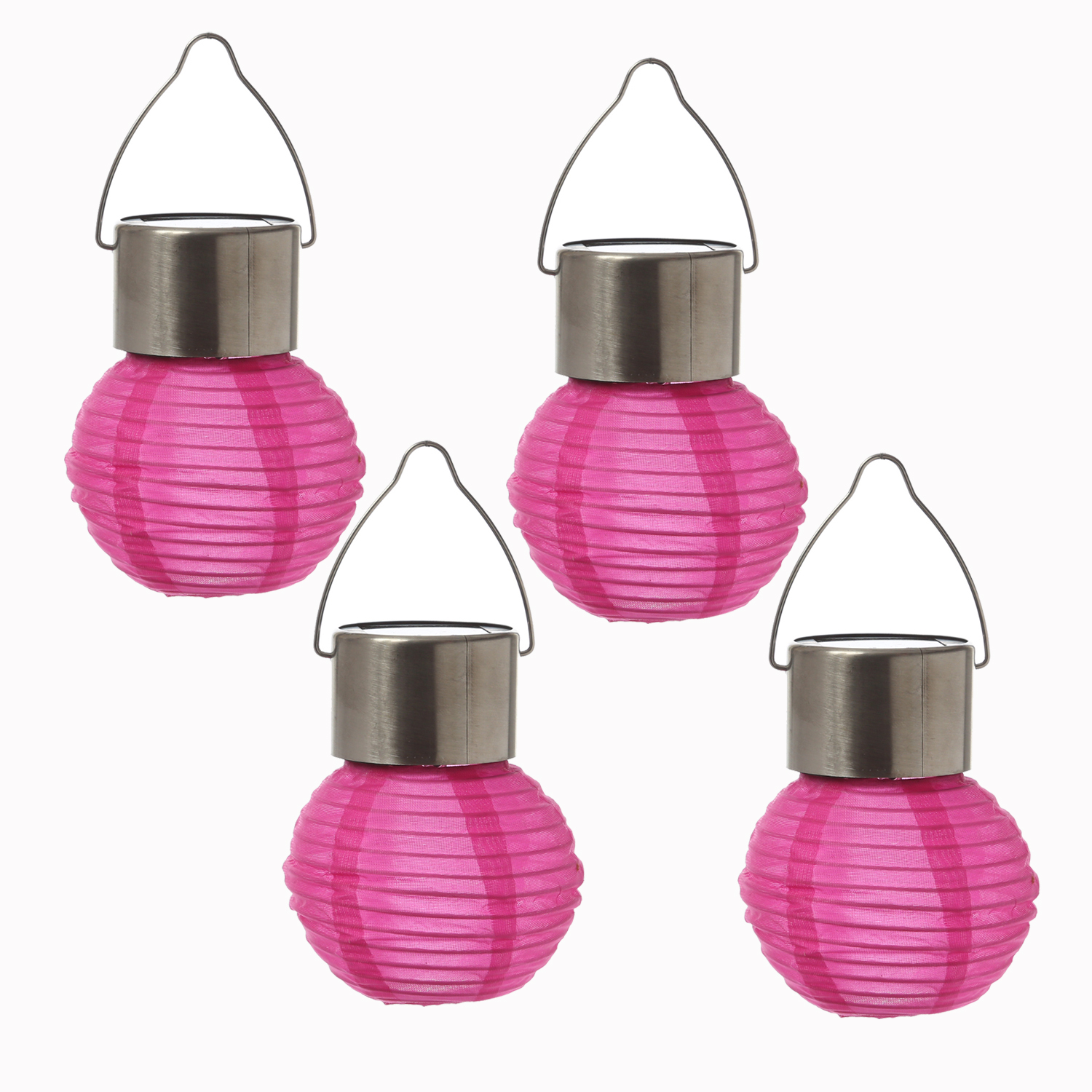 LED Solar Mini Lampions - kaltweiße LED - H: 9,5cm - D: 7cm - Lichtsensor - pink - 4er Set