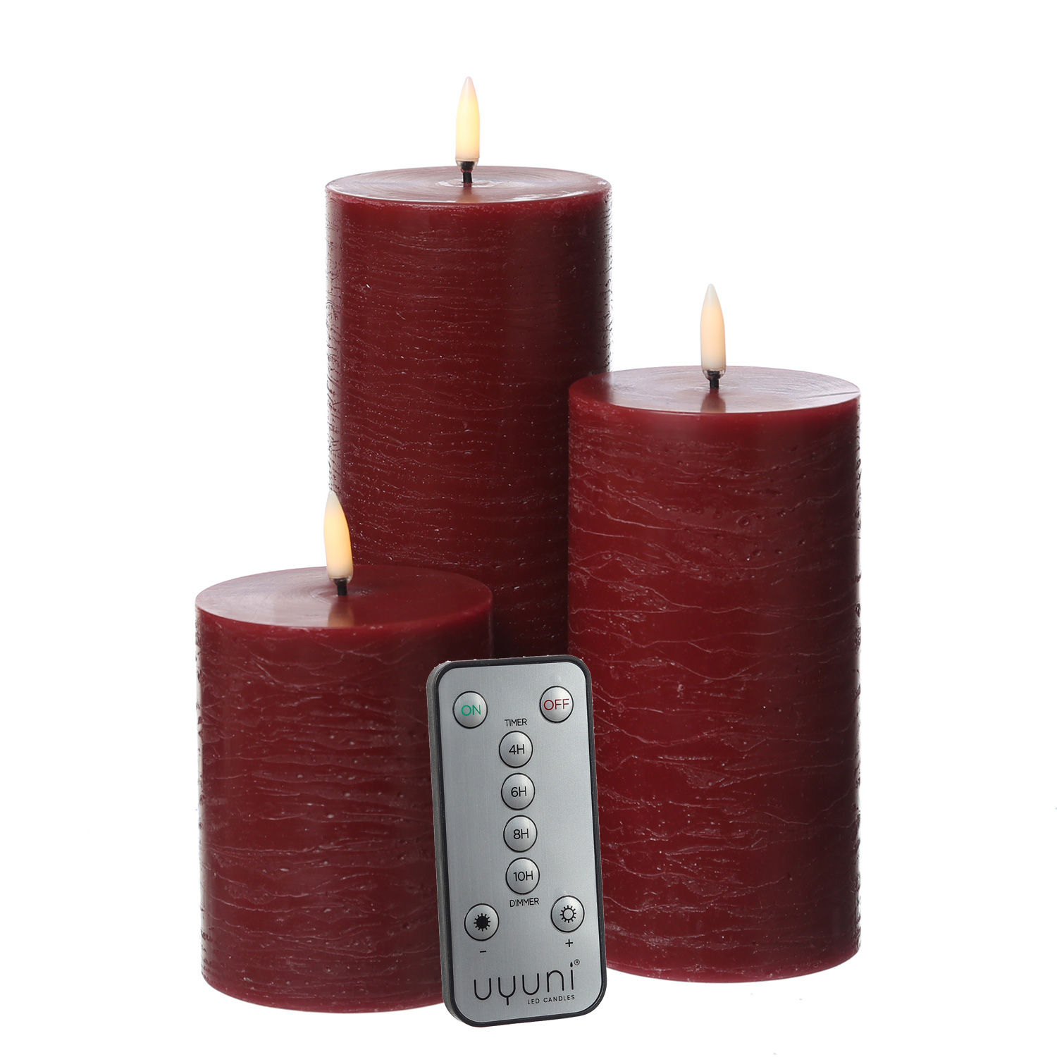 LED Kerzenset PIA - Rustik-Optik - 3 Größen - inkl. Batterien/Fernbedienung - dunkelrot - 3er Set LED Kerzenset PIA - Rustik-Optik - 3 Größen - inkl. Batterien/Fernbedienung - dunkelrot - 3er Set