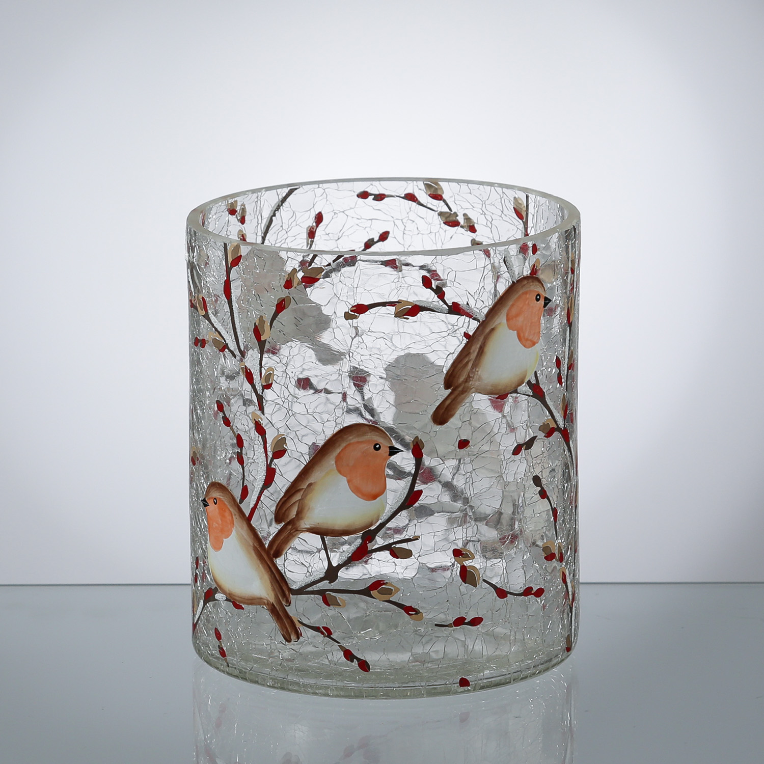 Teelichthalter ROTKEHLCHEN - Windlicht - Bruchglasoptik - Glas- H: 13cm - D: 11,5cm Teelichthalter ROTKEHLCHEN - Windlicht - Bruchglasoptik - Glas- H: 13cm - D: 11,5cm