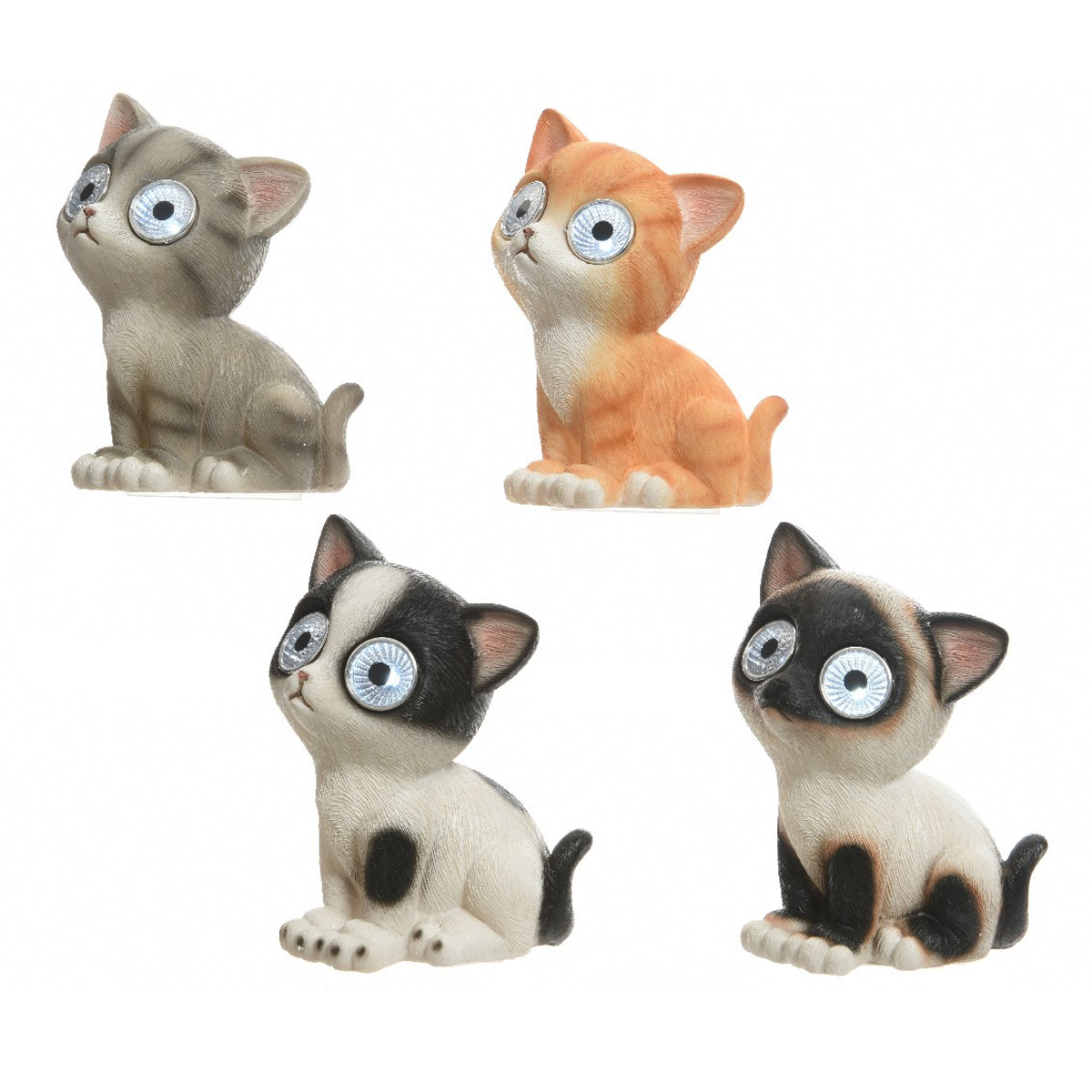 LED Solar KATZE FELIX - Gartenfigur - 2 kaltweiße LED - H: 16cm - grau gestreift