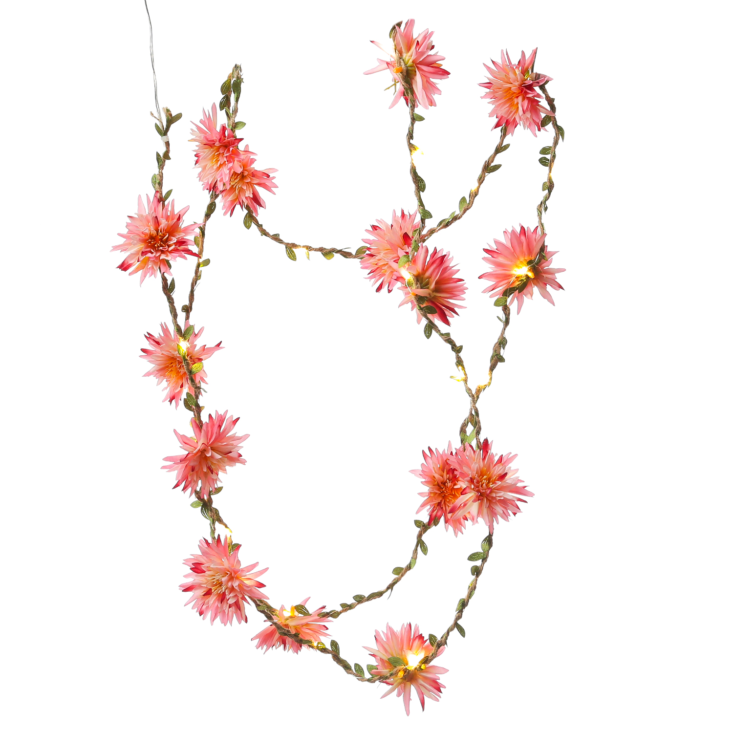 LED Lichterkette Dahlie - Blumengirlande - 30 warmweiße LED - Batterie - Timer - L: 2,9m - pink