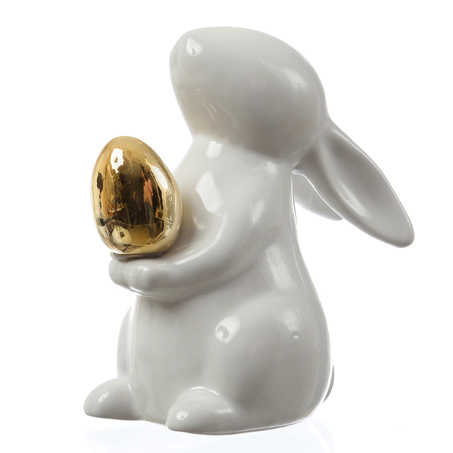 Hase mit goldenem Ei - Osterhase - Dekofigur - H: 13cm - Dolomit - weiß