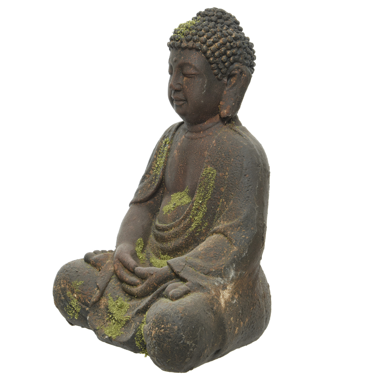Meditierender Buddha - Gartendeko - Magnesia - sitzend - H: 30,5cm - braun, grün