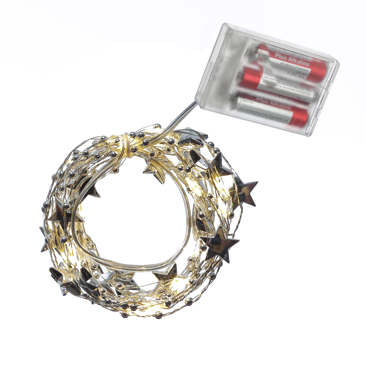 LED Drahtlichterkette Sterne und Perlen - 20 warmweiße LED - L: 1,9m - Batterie - silber LED Drahtlichterkette Sterne und Perlen - 20 warmweiße LED - L: 1,9m - Batterie - silber