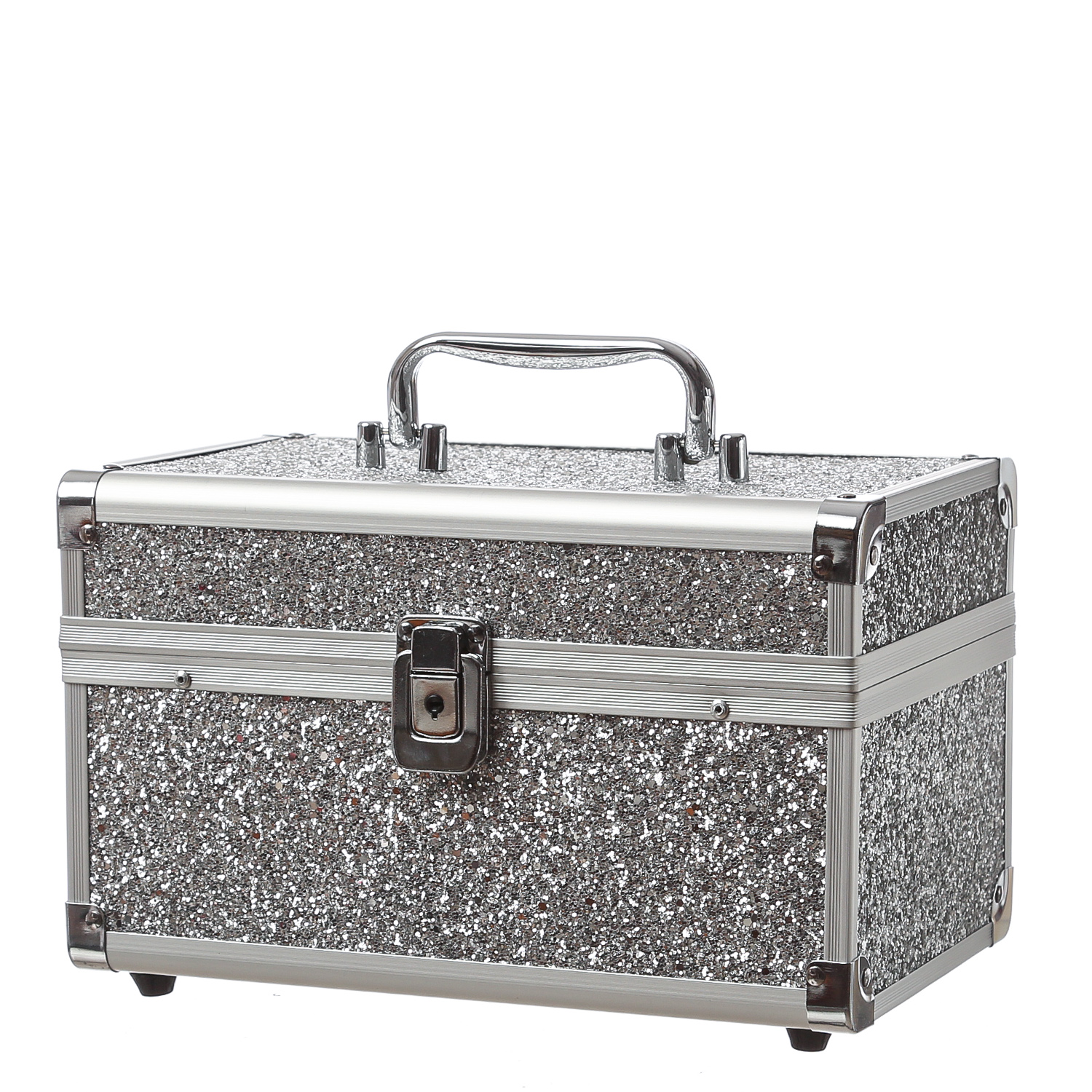 MARELIDA® Schmuckkoffer in Silber mit Glitzeroptik | Premium Schmuckkästchen für Schmuck
