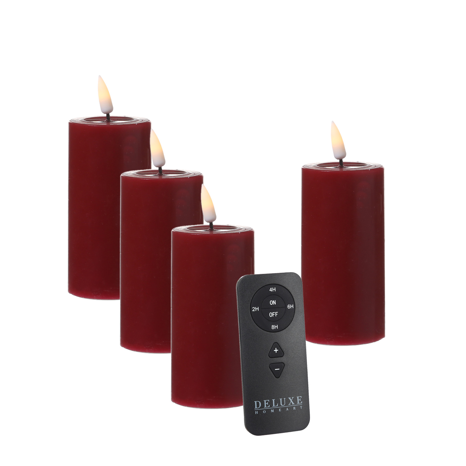 LED Kerzenset MIA - Echtwachs - H: 10cm/D: 5cm - mit Batterien/Fernbedienung - bordeauxrot - 4er Set LED Kerzenset MIA - Echtwachs - H: 10cm/D: 5cm - mit Batterien/Fernbedienung - bordeauxrot - 4er Set