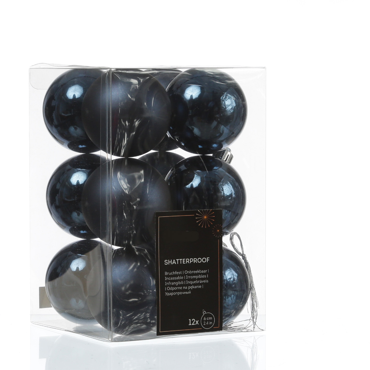 Christbaumkugeln - Weihnachtbaumskugeln - bruchfest - D:6cm - glänzend/matt  - dunkelblau - 12er Set Christbaumkugeln - Weihnachtbaumskugeln - bruchfest - D:6cm - glänzend/matt  - dunkelblau - 12er Set