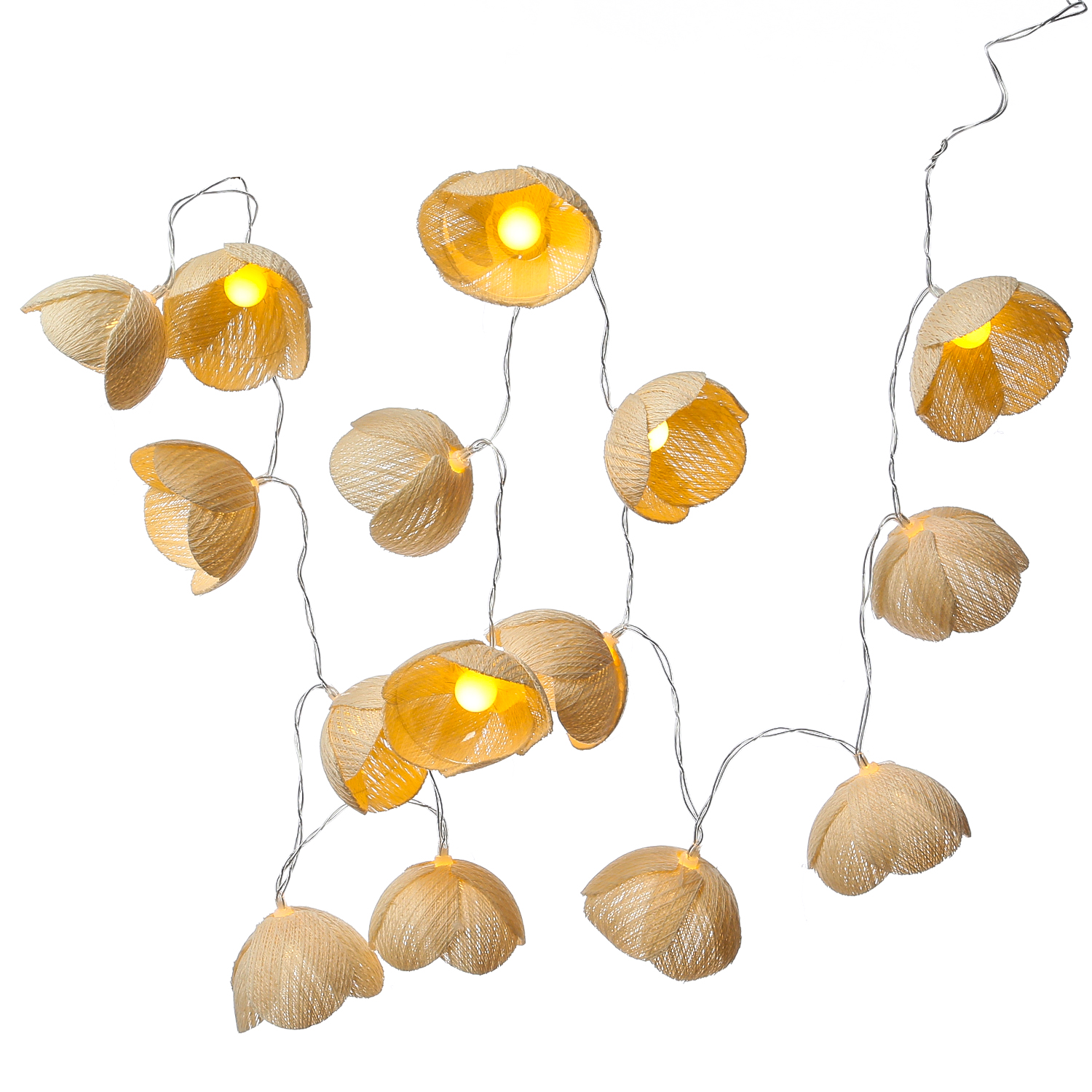 LED Lichterkette Blumen - 15 weiße Blüten - Batterie/Timer - L: 1,4m - Innen/Außen