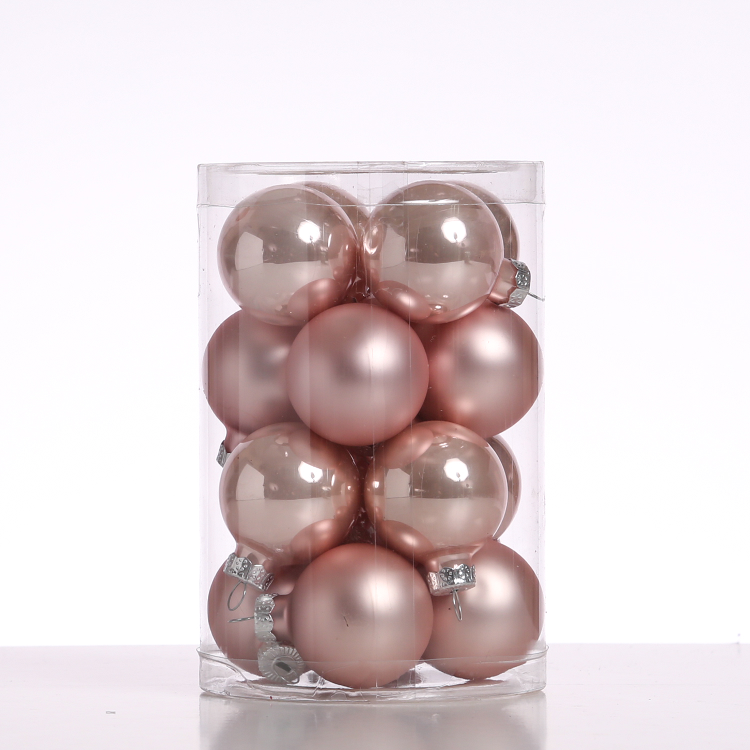 Christbaumkugel - Glas - D: 3,5cm - glänzend und matt - puderrosa - 16er Set