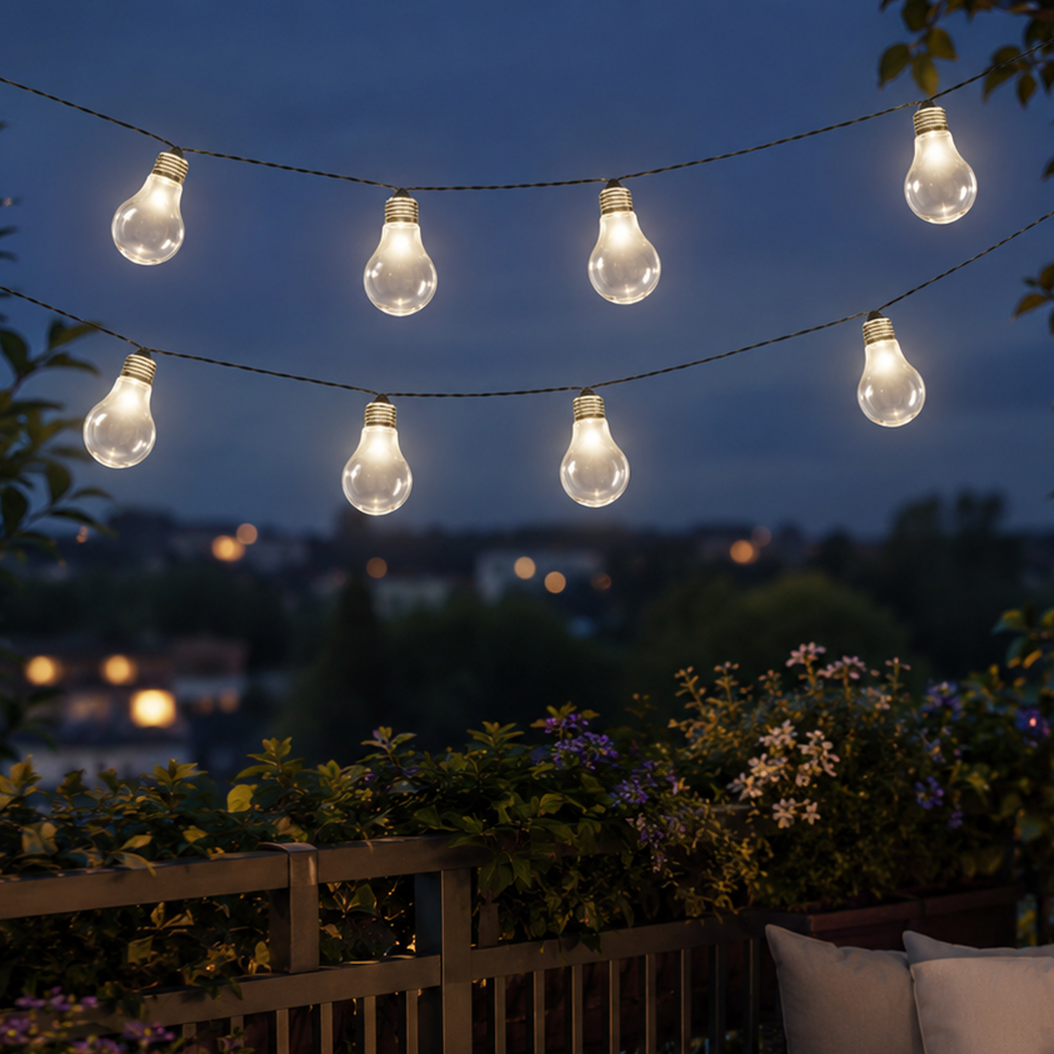 LED Solar Lichterkette - 10 warmweiße LED - L: 4,5m - Außen - Lichtsensor - transparent Glühbirnen