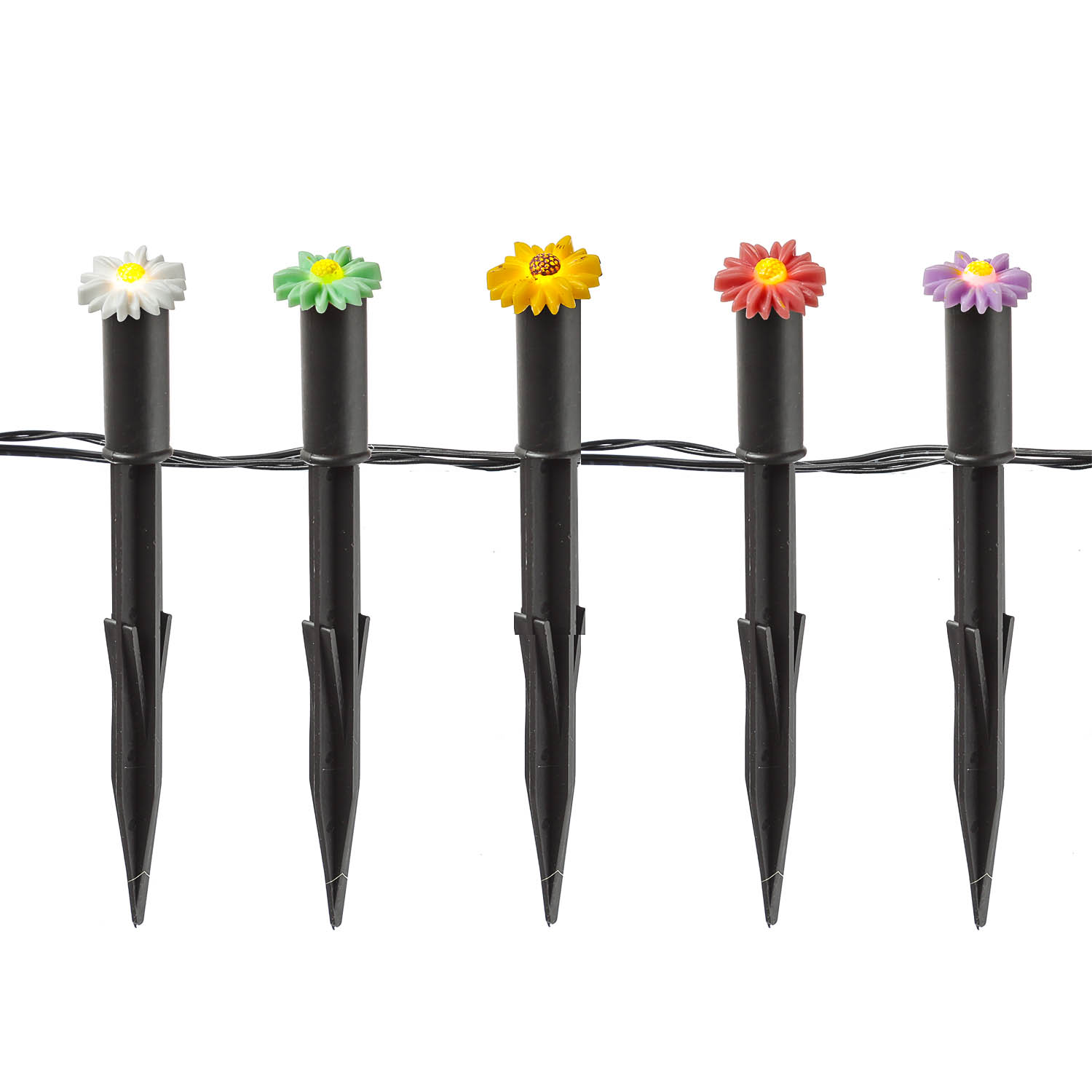 LED Solar Lichterkette Blumen - 5 Gartenstecker mit bunten Blümchen - L: 1,2m H: 17cm - Lichtsensor LED Solar Lichterkette Blumen - 5 Gartenstecker mit bunten Blümchen - L: 1,2m H: 17cm - Lichtsensor