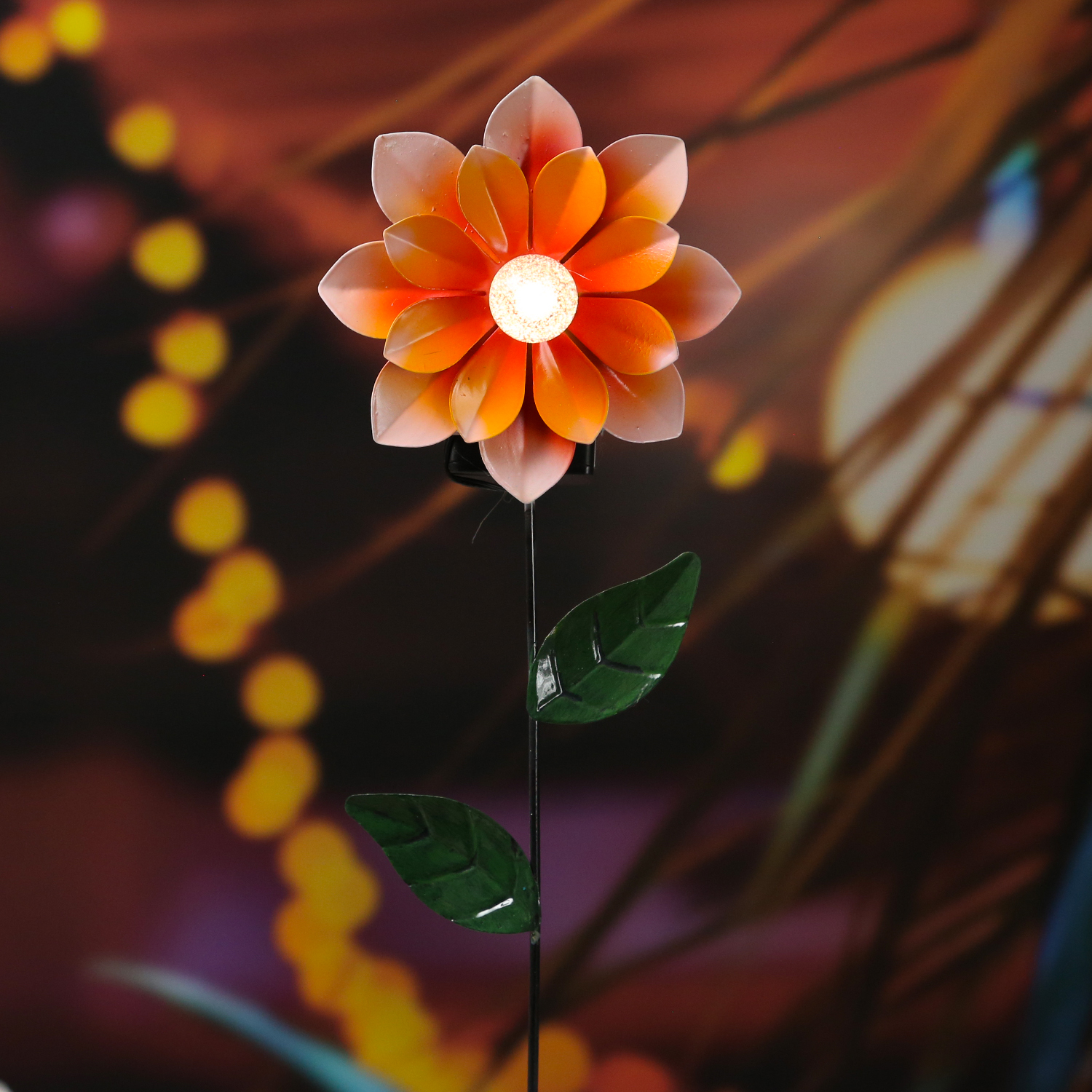 LED Solar Gartenstecker Blume - warmweiße LED - H: 49,5cm - Lichtsensor - orange