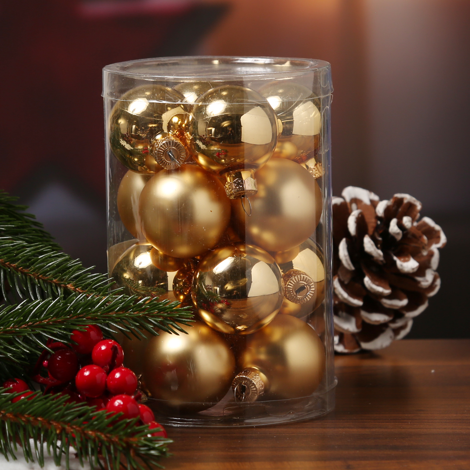 Christbaumkugel - Glas - D: 3,5cm - glänzend und matt - gold - 16er Set Christbaumkugel - Glas - D: 3,5cm - glänzend und matt - gold - 16er Set