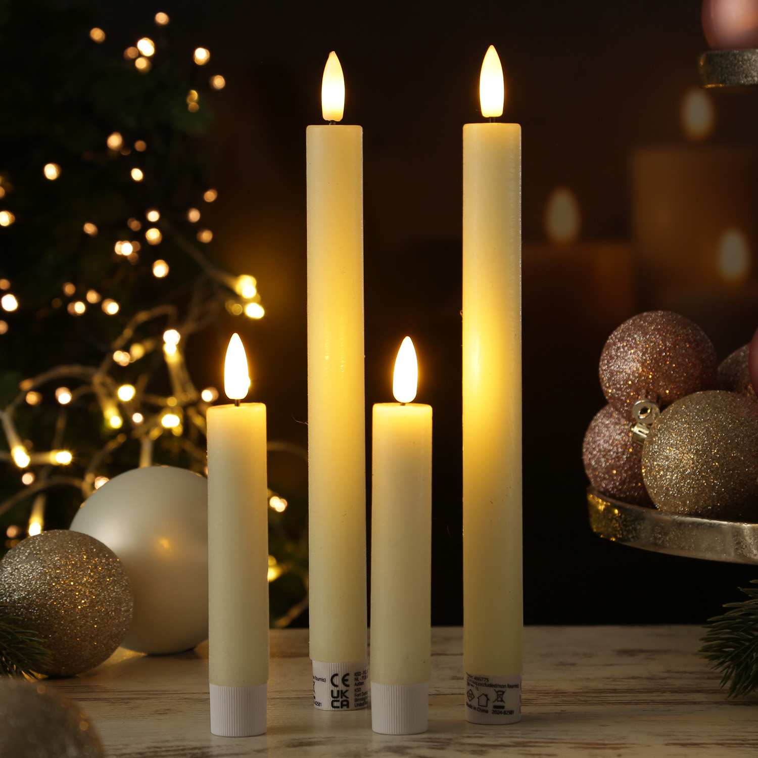 LED Stabkerzen LINA - Rustik-Optik - Echtwachs - 3D Flamme - H: 24cm - Timer - creme - 2er Set LED Stabkerzen LINA - Rustik-Optik - Echtwachs - 3D Flamme - H: 24cm - Timer - creme - 2er Set