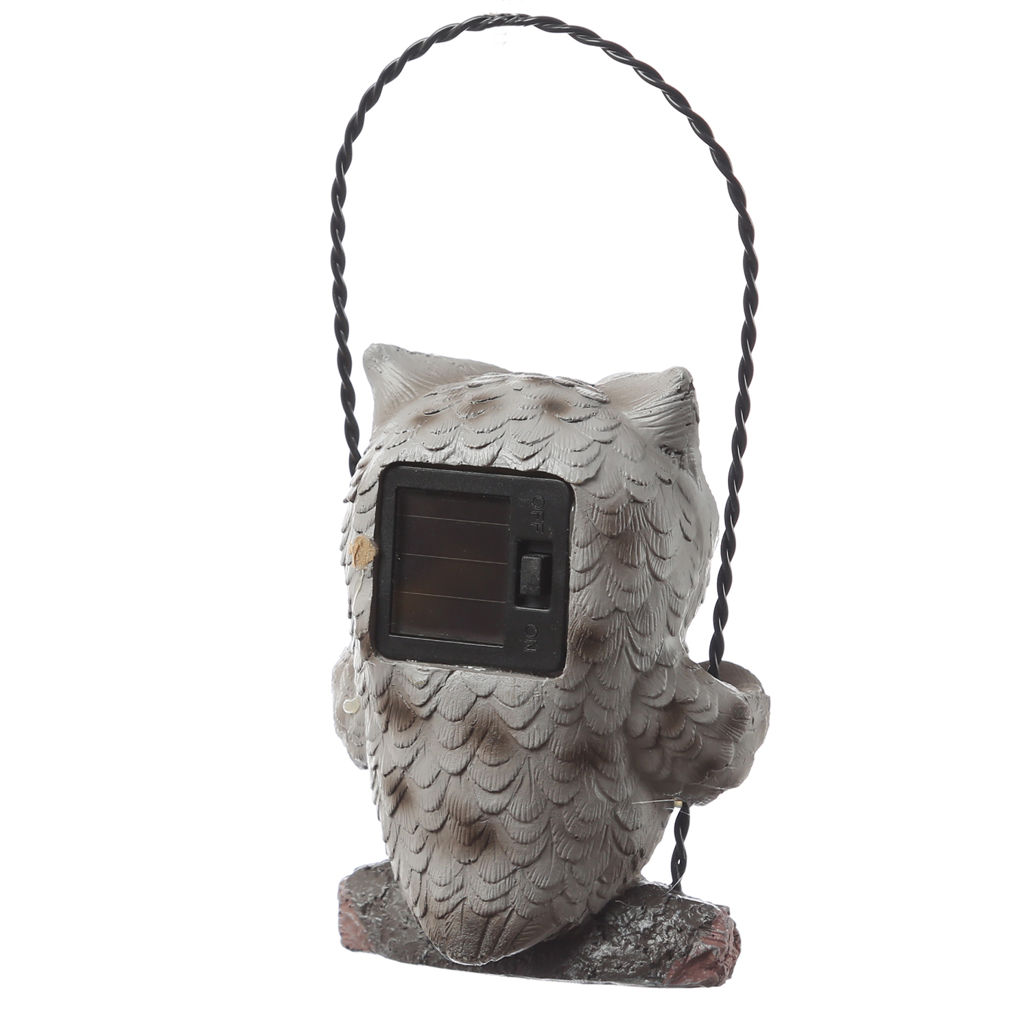 LED Solar Eule auf Schaukel - Gartenfigur mit leuchtenden Augen - H: 19cm - Lichtsensor